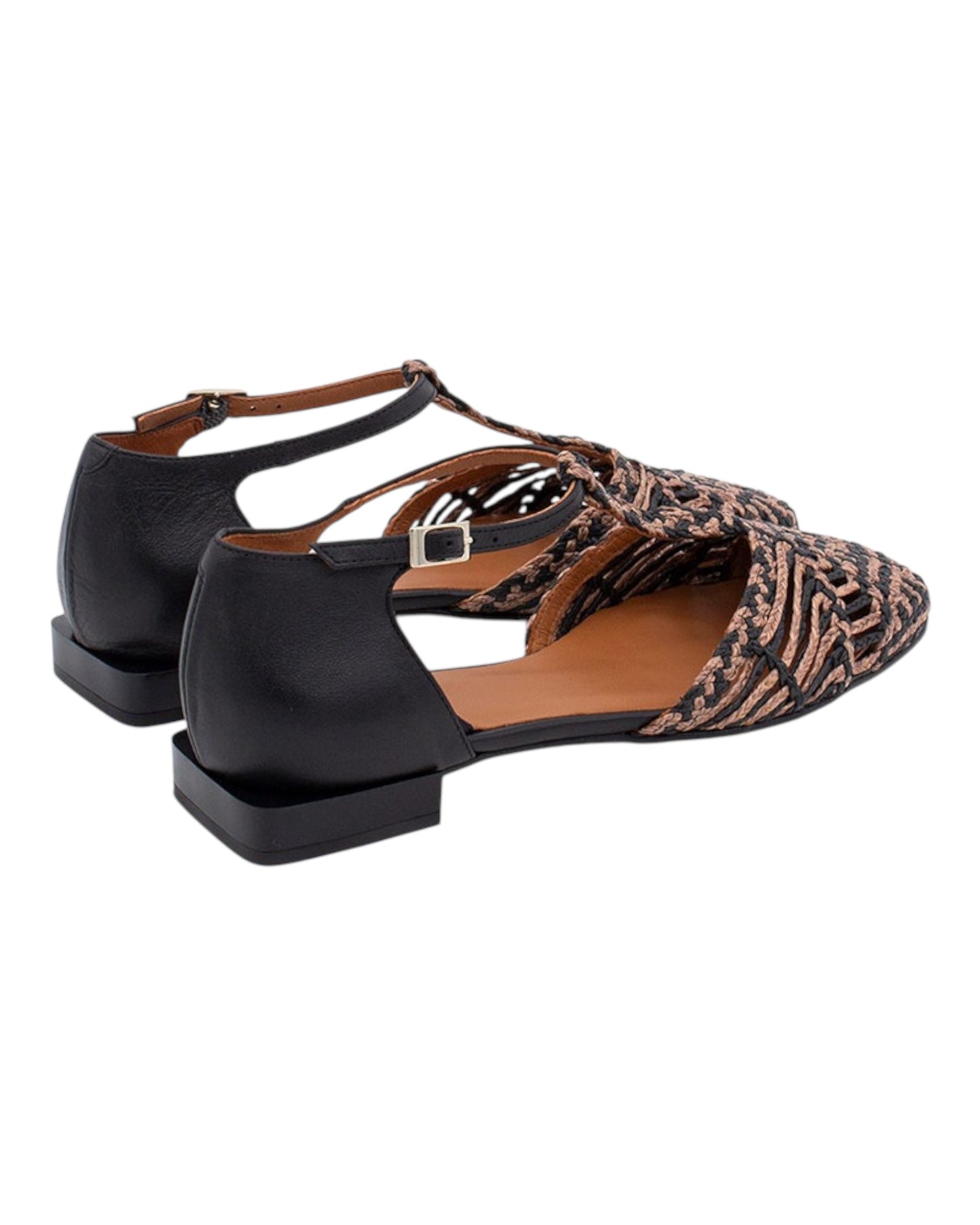 ANGEL ALARCON 000535 BALLERINA PUNTA QUADRA INTRECCIATA CUOIO/NERO