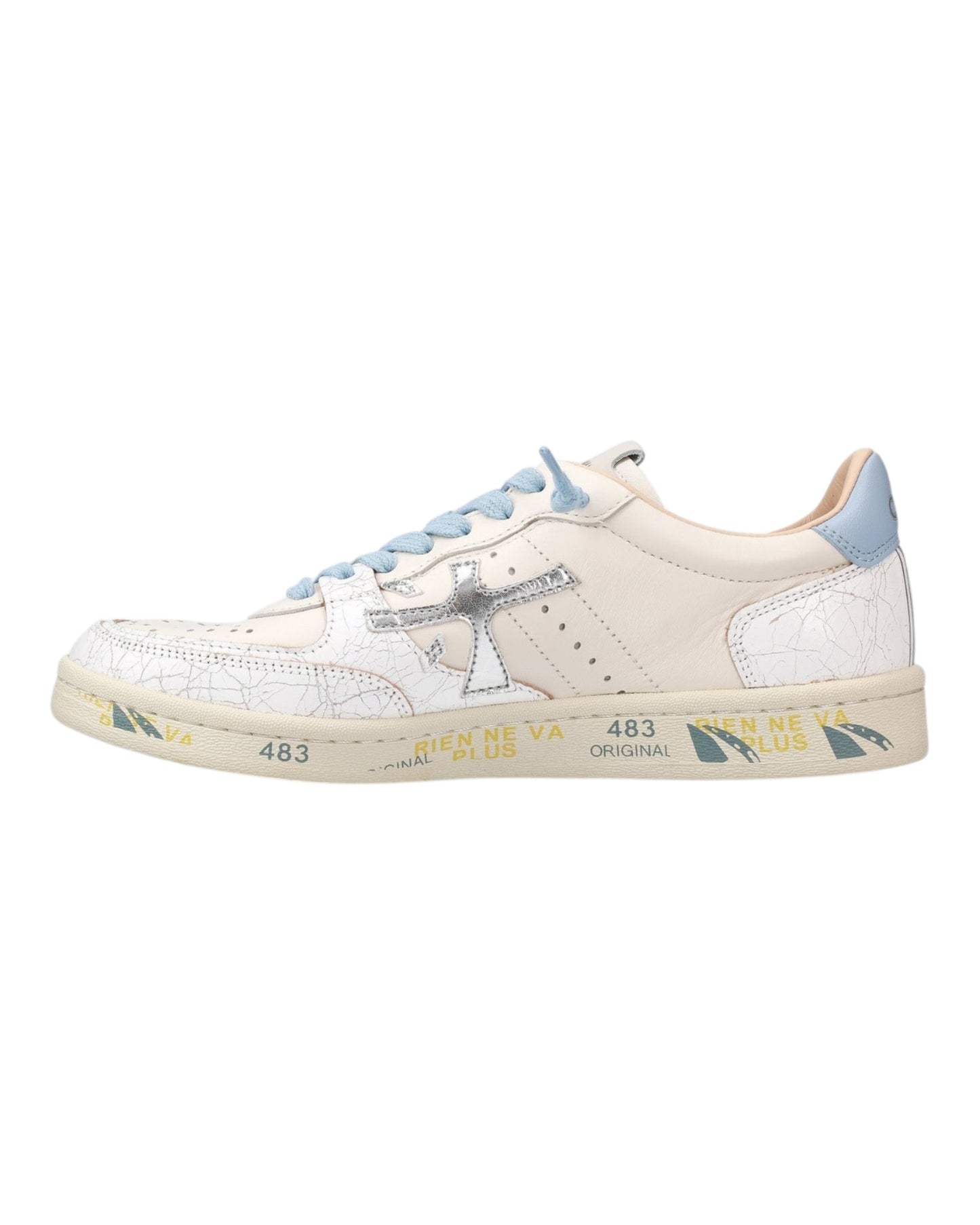 PREMIATA BKSTCLAY 6780 IN PELLE BEIGE LOGO E LACCI AZZURRO