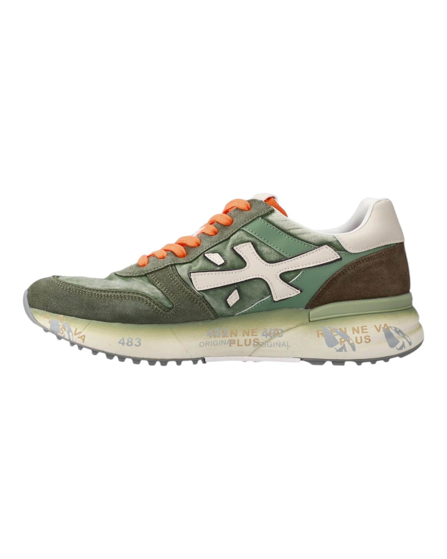 PREMIATA MICK 7244 IN CAMOSCIO E TESSUTO VERDE LACCI ARANCIO