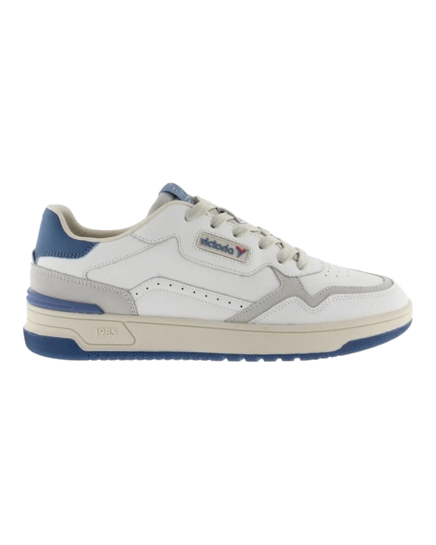 VICTORIA 800122 SNEKAERS IN PELLE BIANCA TALLONCINO AZZURRO