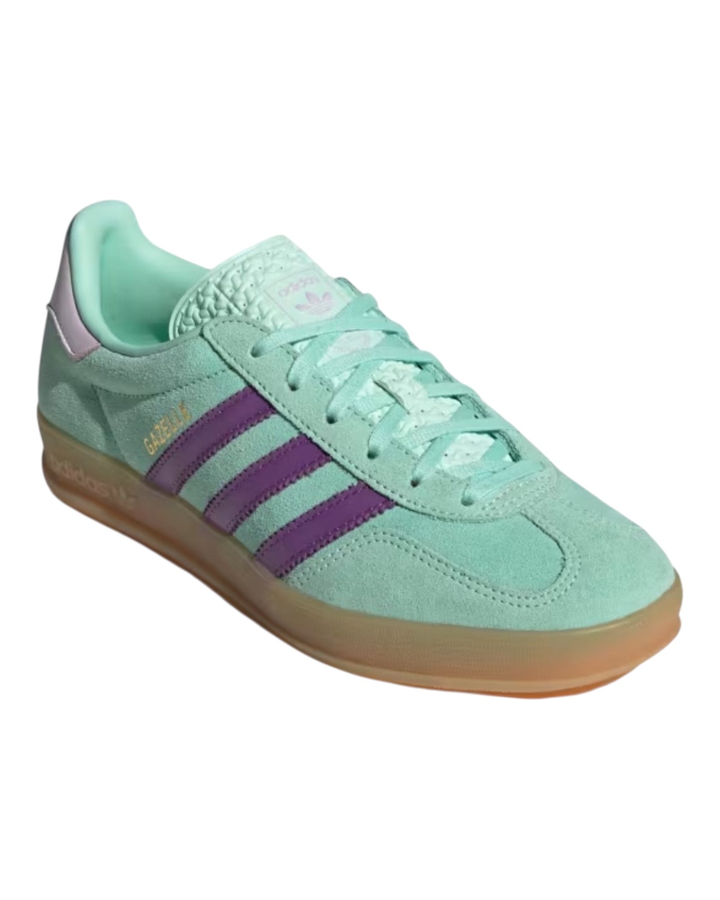 ADIDAS GAZELLE INDOOR IN CAMOSCIO VERDE TIFFANY BANDE VIOLA