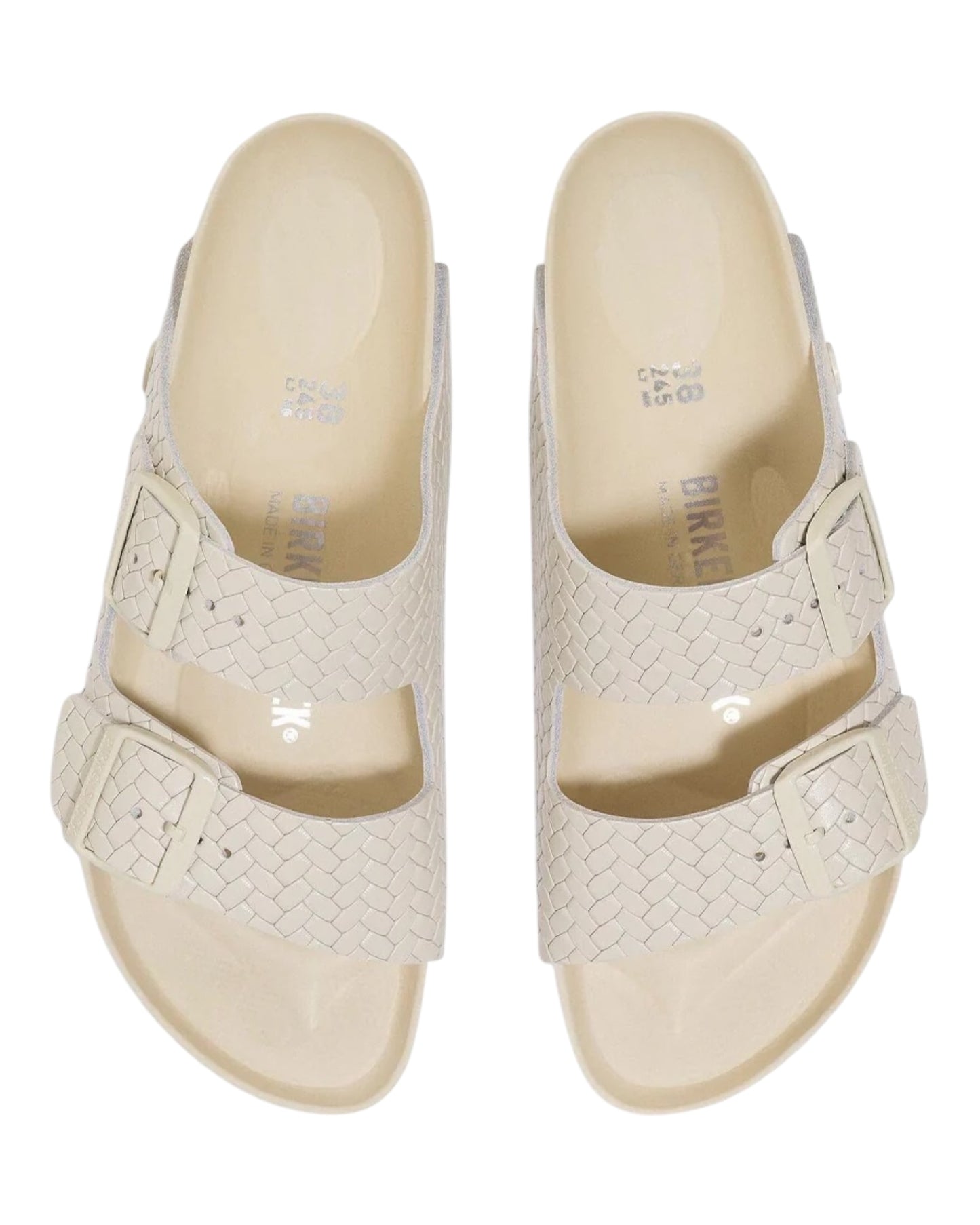 BIRKENSTOCK ARIZONA RIVET LOGO PELLE INTRECCIATA BIANCO