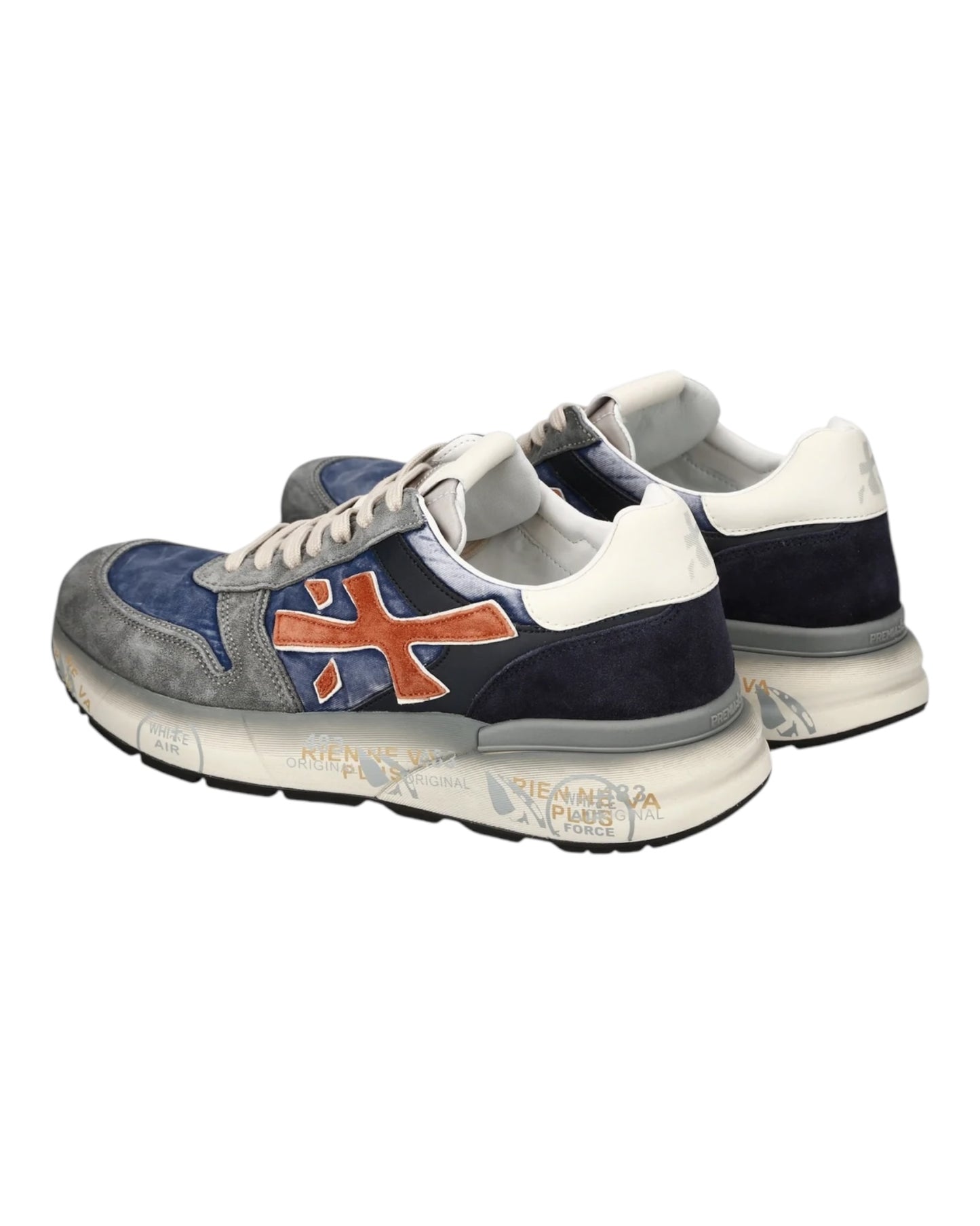 PREMIATA 7215 MCIK IN CAMOSCIO E TESSUTO AZZURRO/GRIGIO/ARANCIO