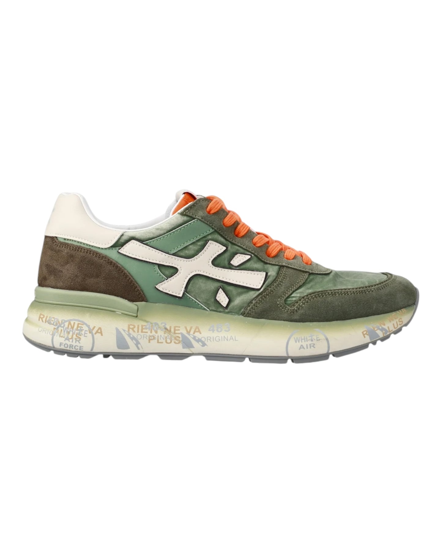 PREMIATA MICK 7244 IN CAMOSCIO E TESSUTO VERDE LACCI ARANCIO