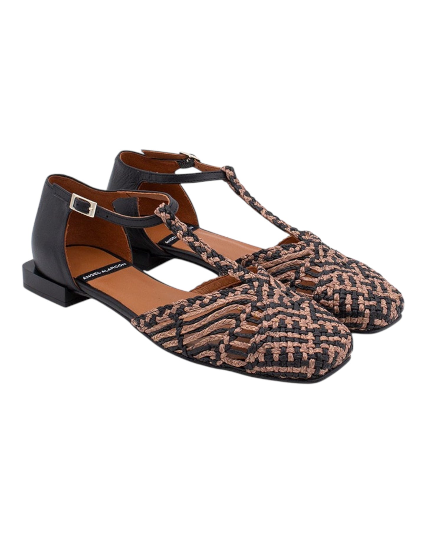 ANGEL ALARCON 000535 BALLERINA PUNTA QUADRA INTRECCIATA CUOIO/NERO