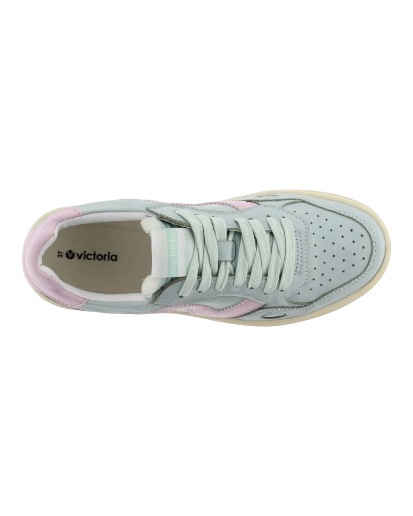 VICTORIA 7132125D SNEAKERS IN PELLE AZZURRA CON LOGO E TALLONCINO ROSA