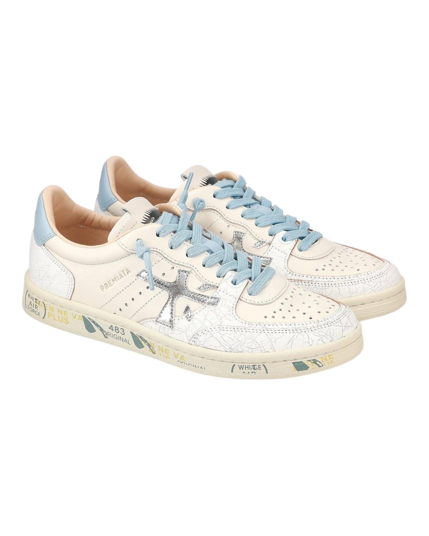 PREMIATA BKSTCLAY 6780 IN PELLE BEIGE LOGO E LACCI AZZURRO