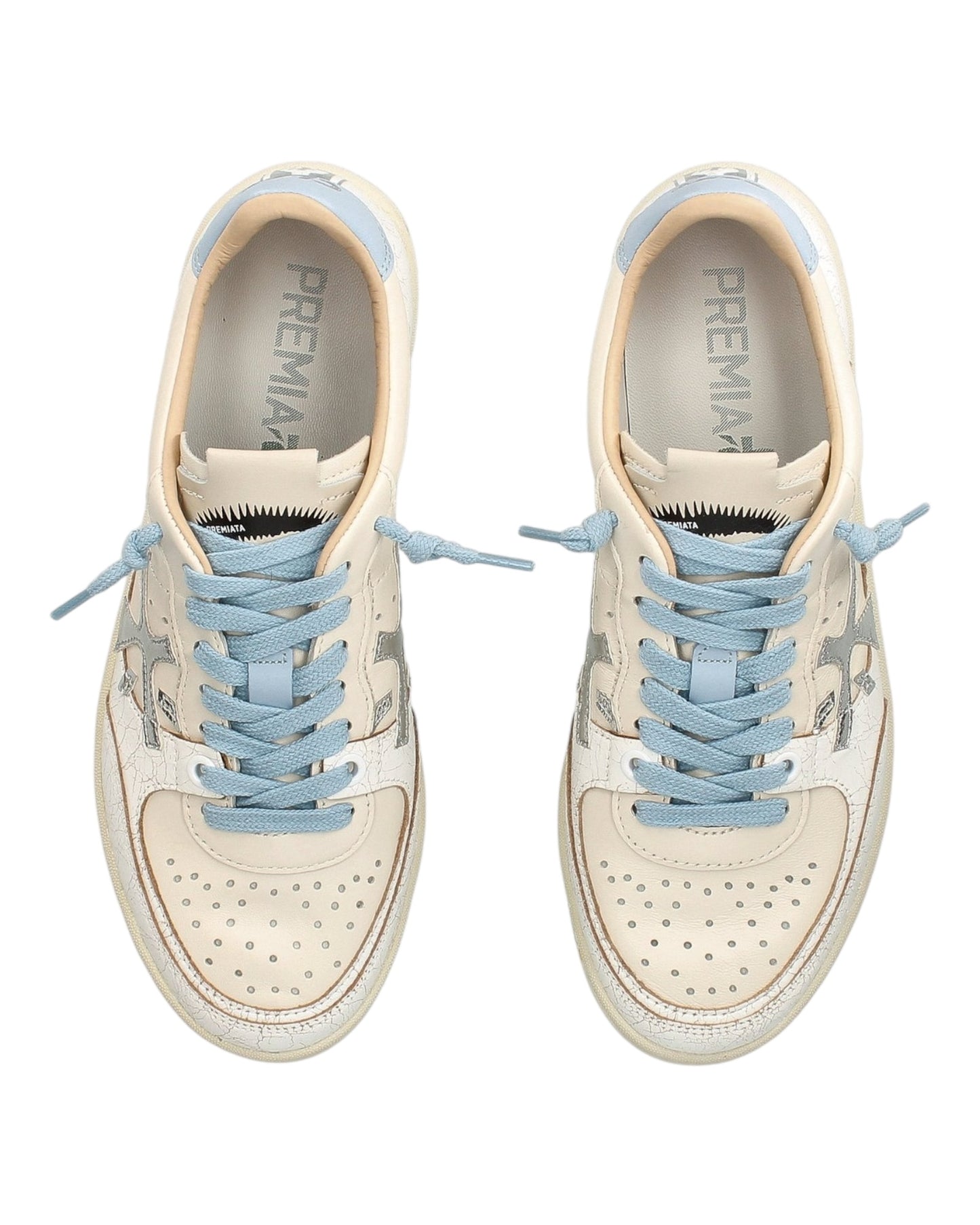 PREMIATA BKSTCLAY 6780 IN PELLE BEIGE LOGO E LACCI AZZURRO