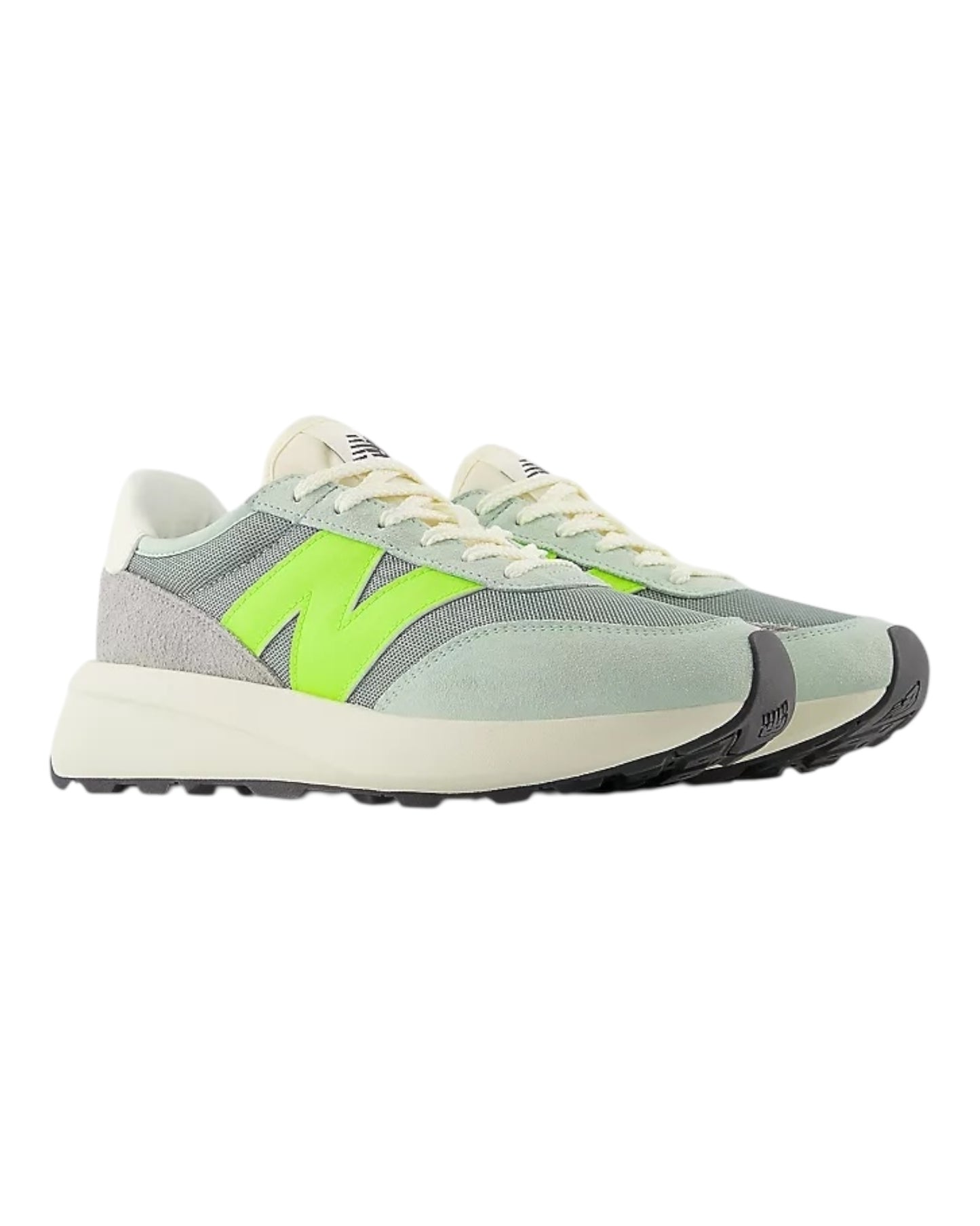 NEW BALANCE DA370 IN CAMOSCIO GRIGIO LOGO VERDE FLUO