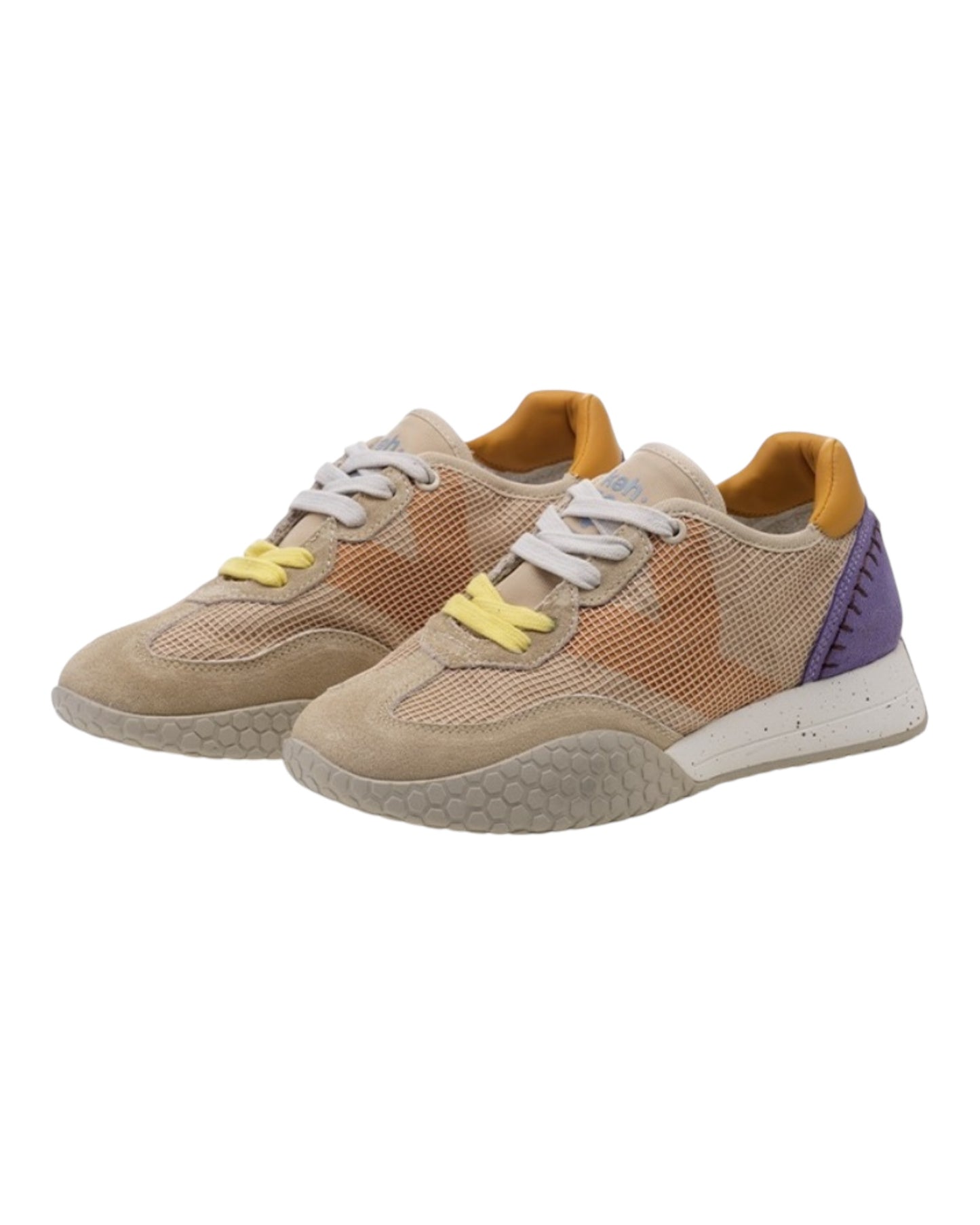 KEH-NOO 9757 SNEAKERS IN CAMOSCIO E RETE BEIGE/VIOLA/ARANCIO