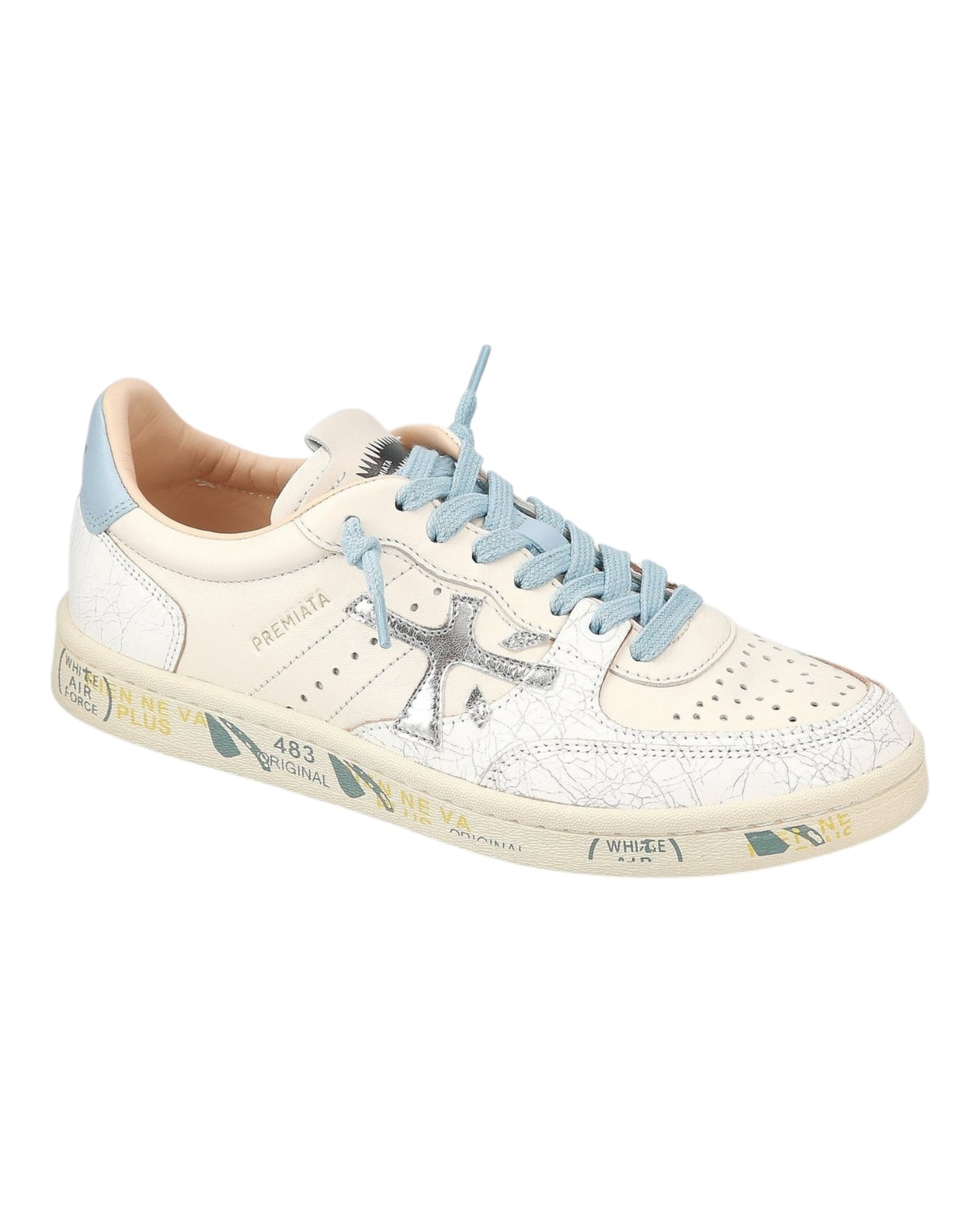 PREMIATA BKSTCLAY 6780 IN PELLE BEIGE LOGO E LACCI AZZURRO