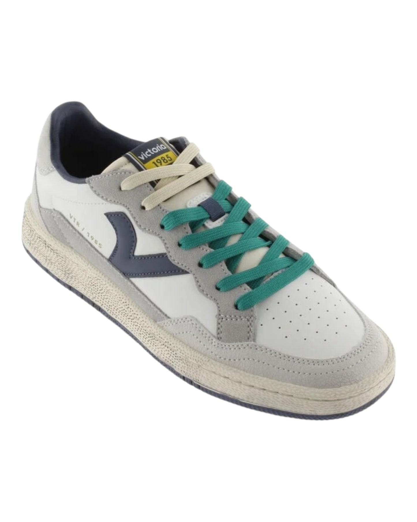 VICTORIA 806105 SNEAKERS IN PELLE BIANCA/GRIGIO/BLU LACCI VERDI