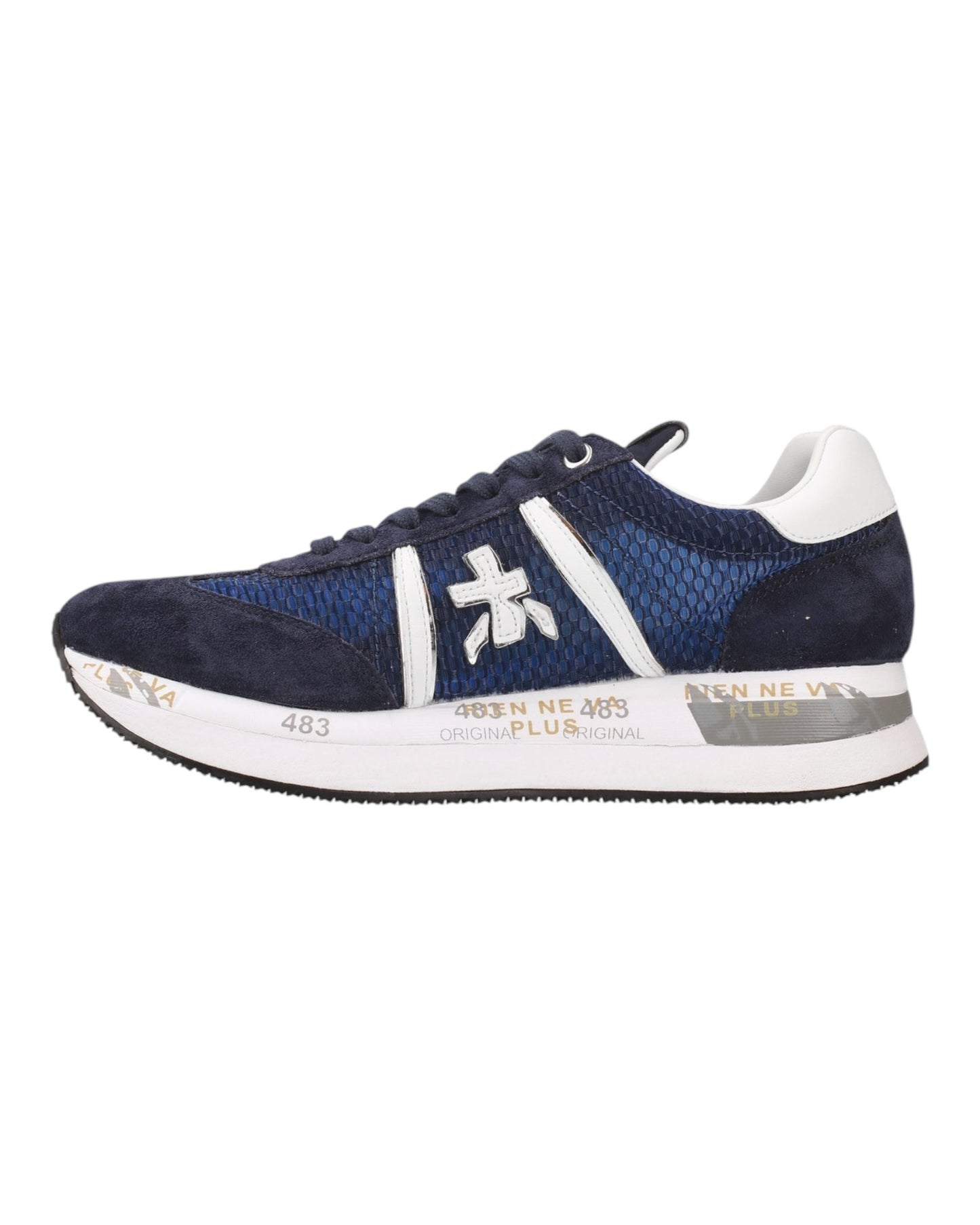 PREMIATA CONNY 7368 IN CAMOSCIO E TESSUTO BLU/ARGENTO