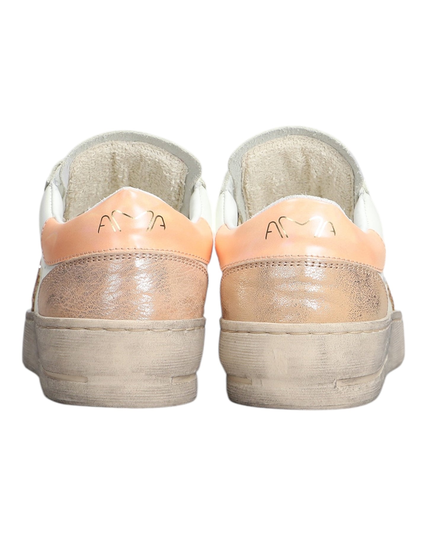 AMA BRAND 4040 SLAM IN PELLE BIANCA/ORO ROSA TALLONCINO ARANCIO