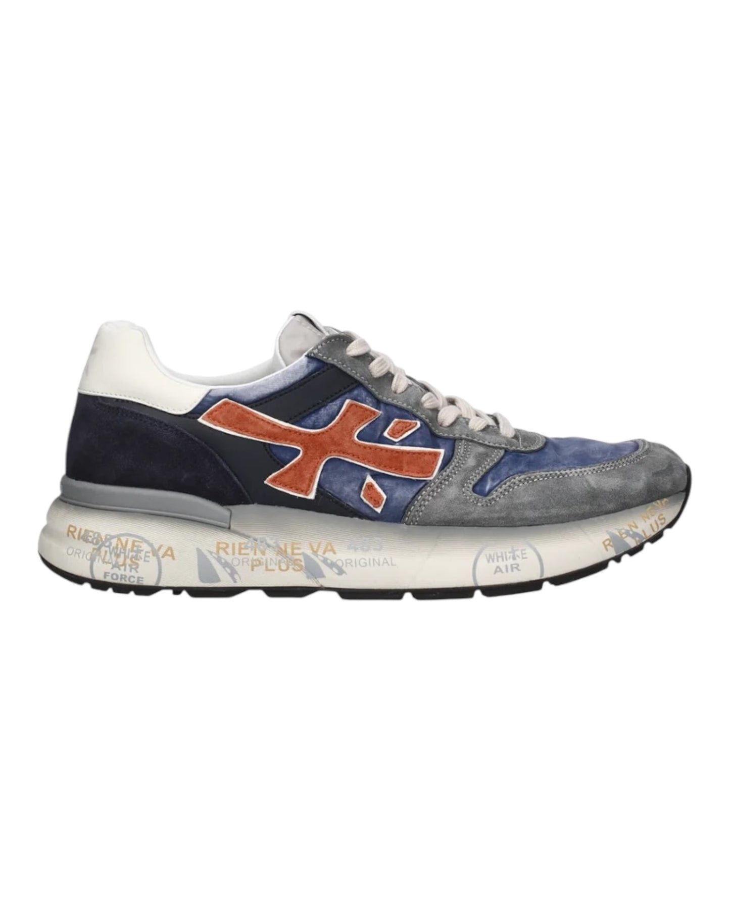 PREMIATA 7215 MCIK IN CAMOSCIO E TESSUTO AZZURRO/GRIGIO/ARANCIO