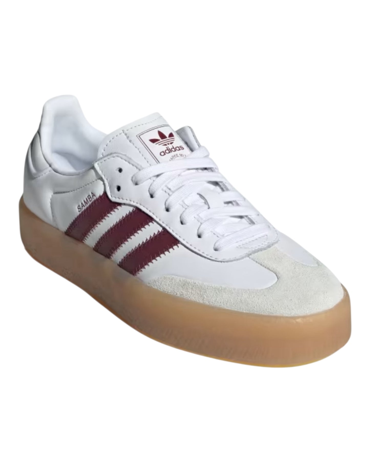 ADIDAS SAMBAE PLATFORM IN PELLE BIANCA BANDE BORDEAUX