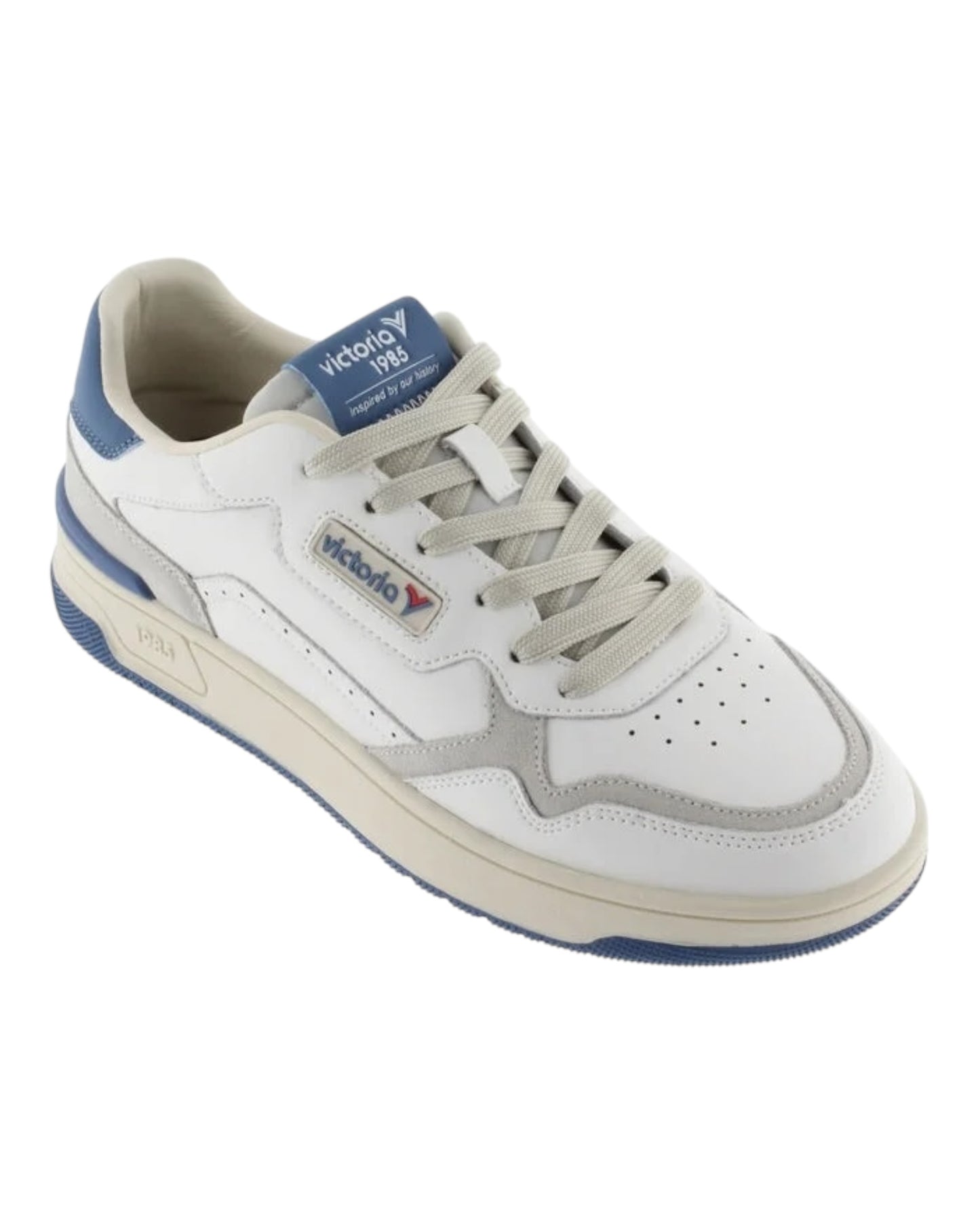 VICTORIA 800122 SNEKAERS IN PELLE BIANCA TALLONCINO AZZURRO