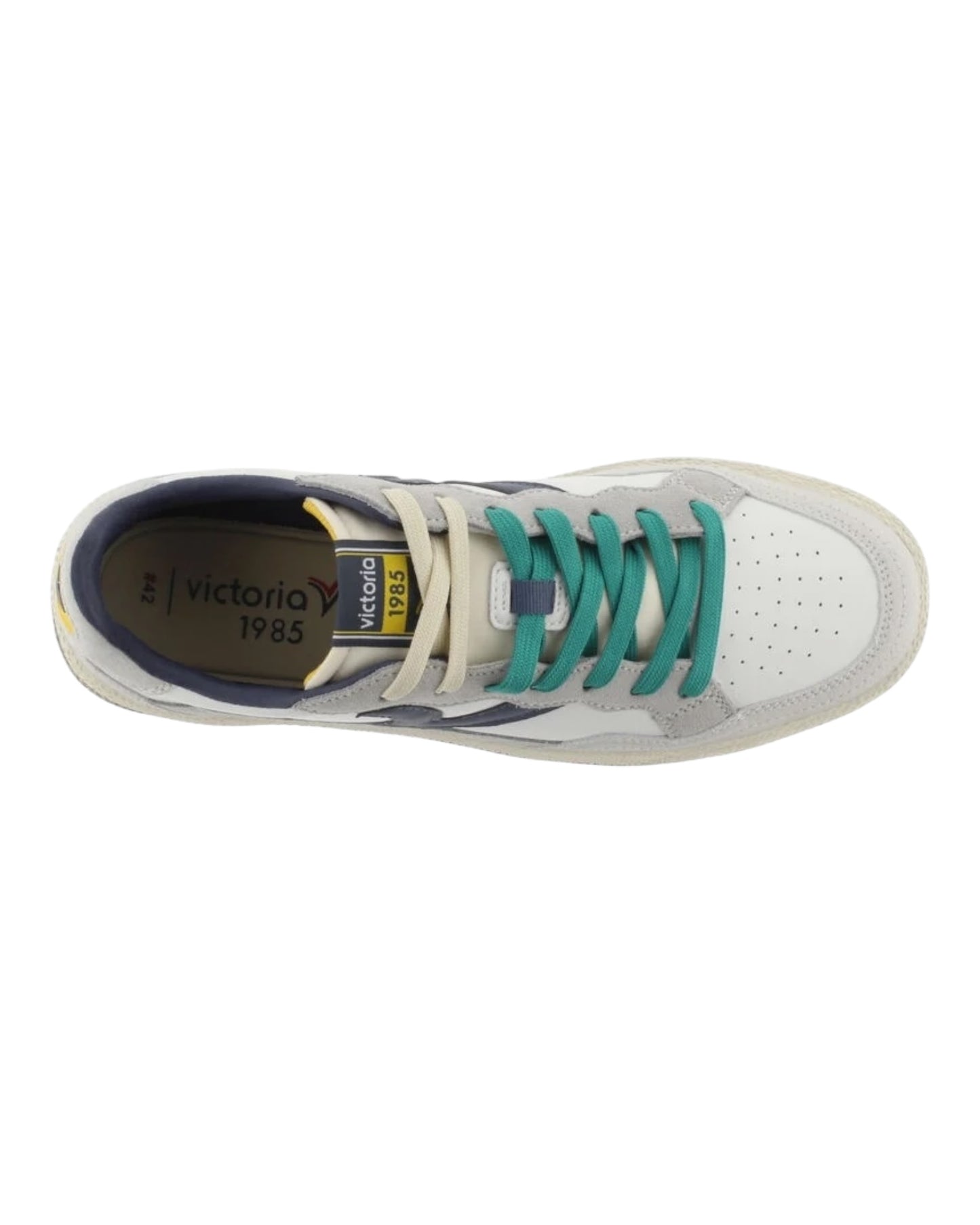 VICTORIA 806105 SNEAKERS IN PELLE BIANCA/GRIGIO/BLU LACCI VERDI