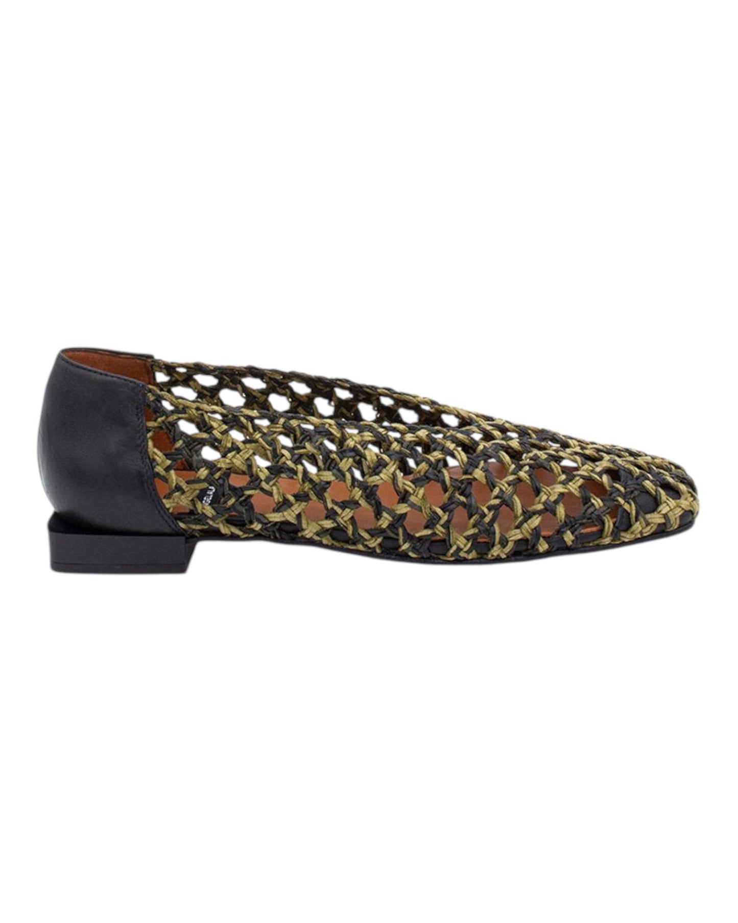 ANGEL ALARCON 006535 BALLERINA PUNTA QUADRA IN PELLE INTRECCIATA NERA/VERDE
