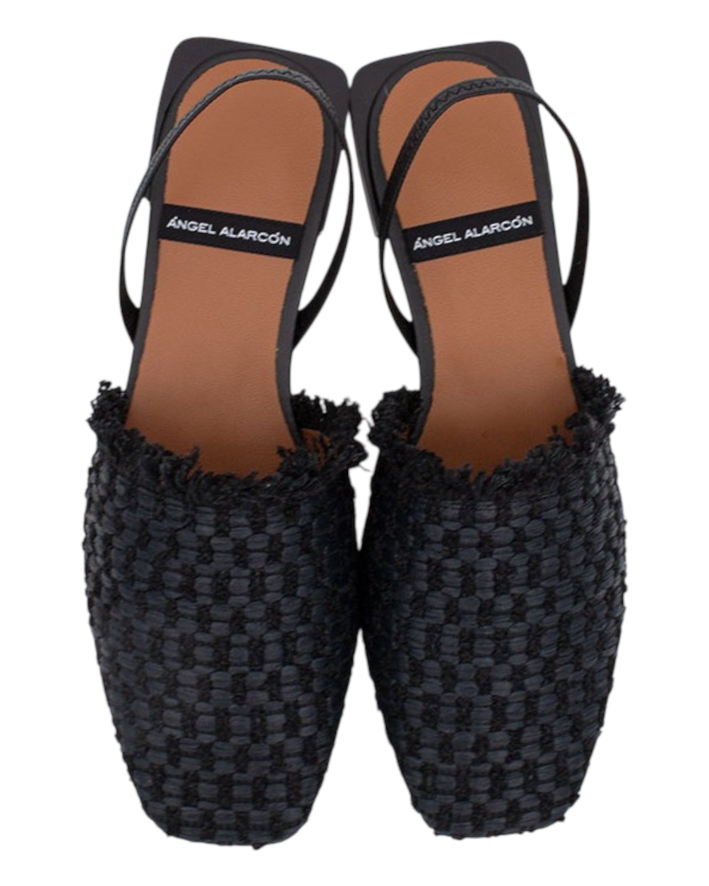 ANGEL ALARCON 002535A SCARPA BASSA PUNTA QUADRA IN RAFFIA NERA