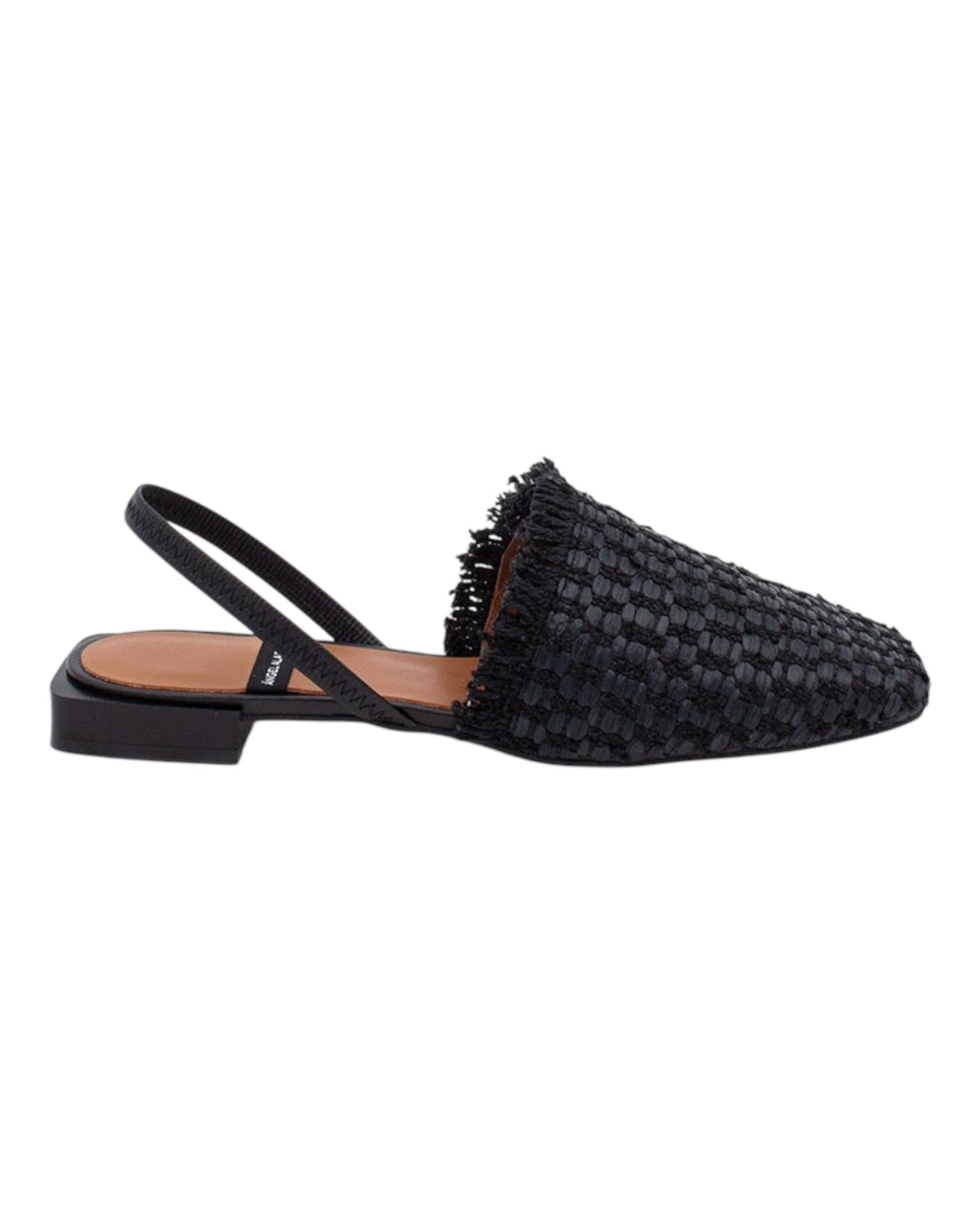 ANGEL ALARCON 002535A SCARPA BASSA PUNTA QUADRA IN RAFFIA NERA