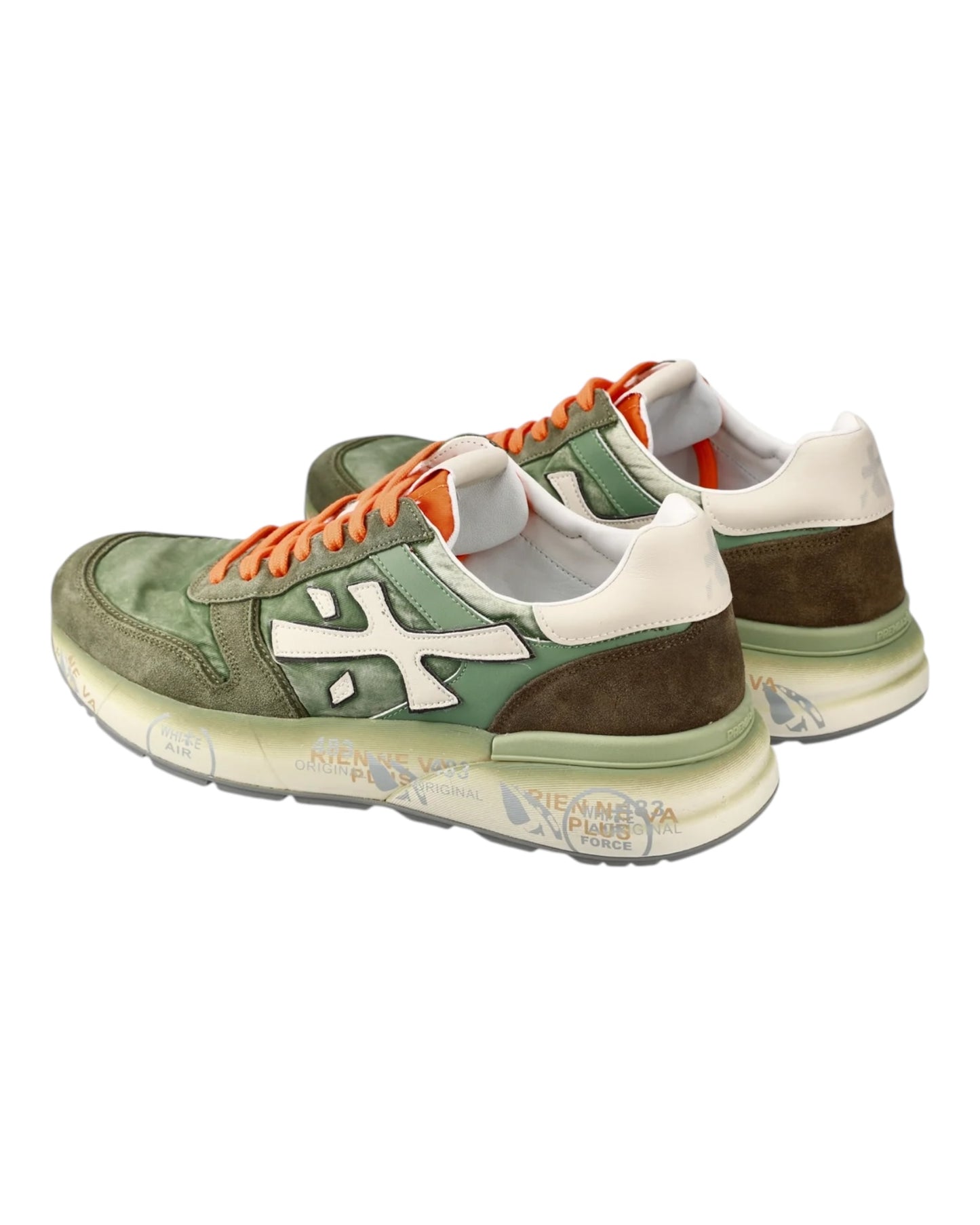 PREMIATA MICK 7244 IN CAMOSCIO E TESSUTO VERDE LACCI ARANCIO
