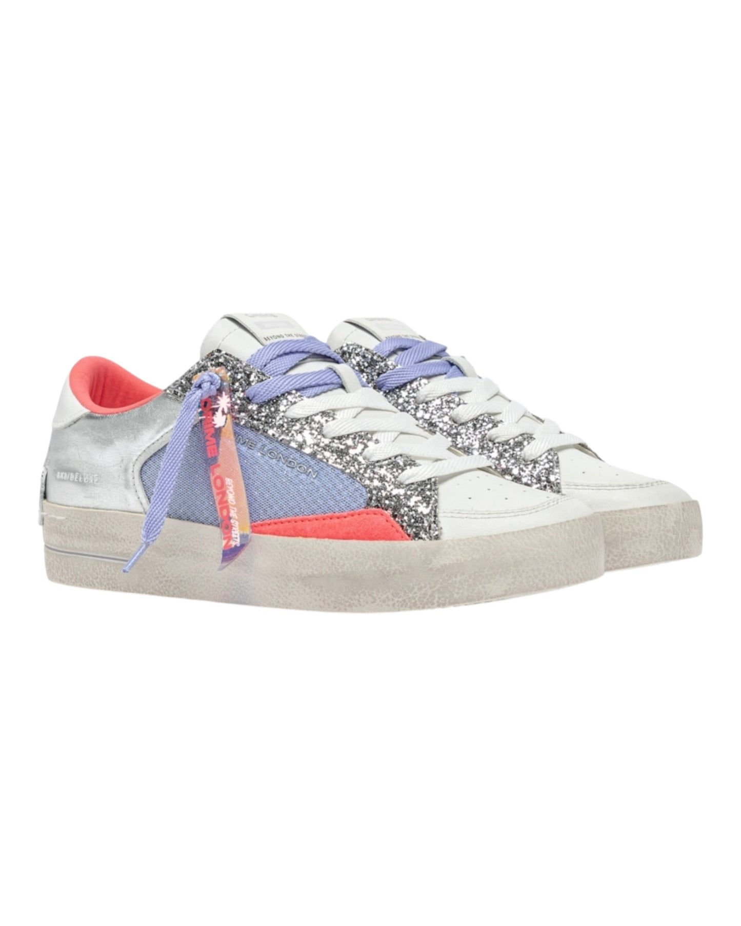 CRIME LONDON SK8 IN PELLE BIANCA GLITTER ARGENTO