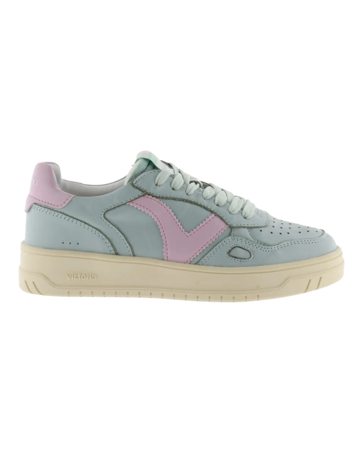 VICTORIA 7132125D SNEAKERS IN PELLE AZZURRA CON LOGO E TALLONCINO ROSA