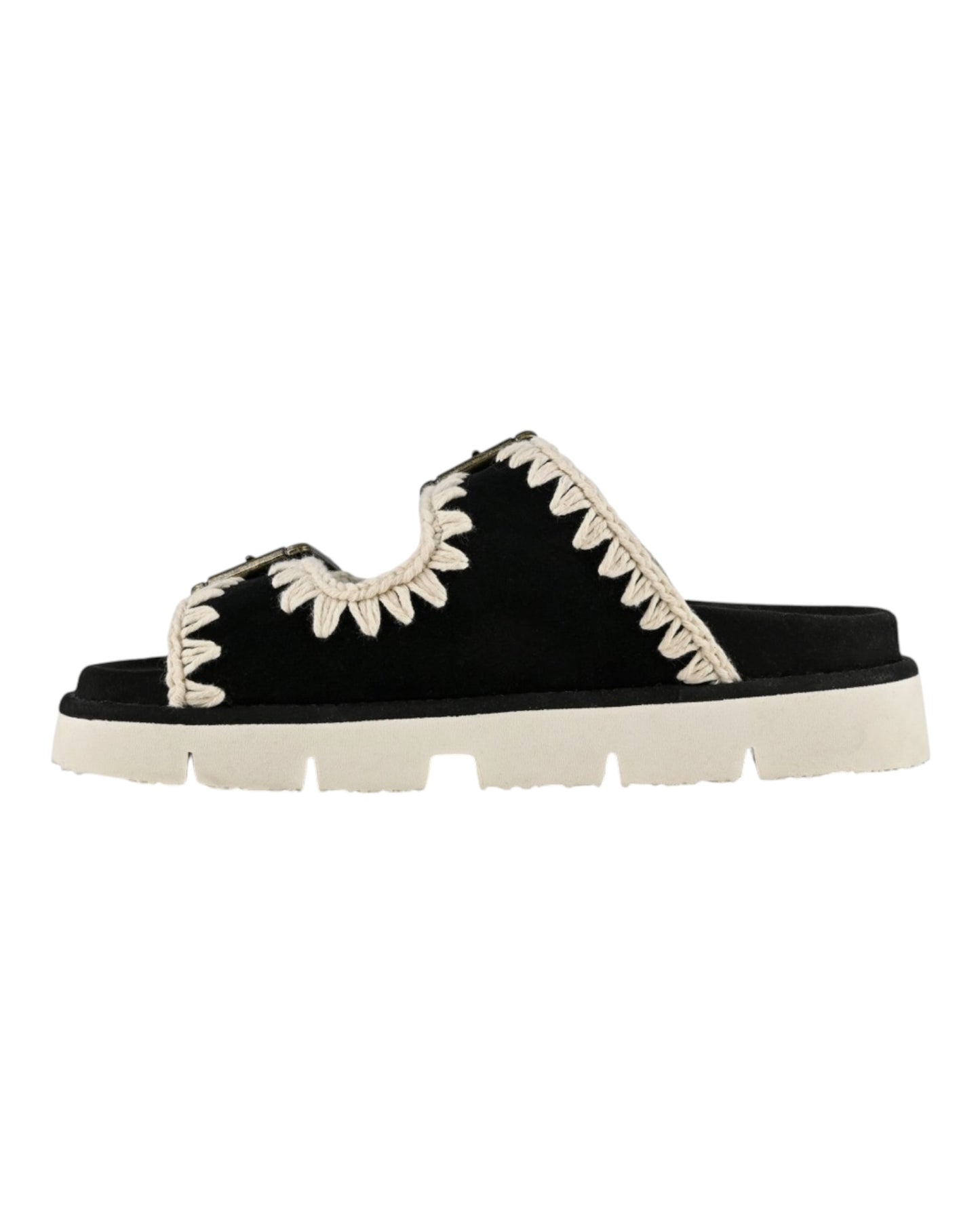 MOU SANDAL TWO BUCKLE IN SUEDE NERO BKWHI