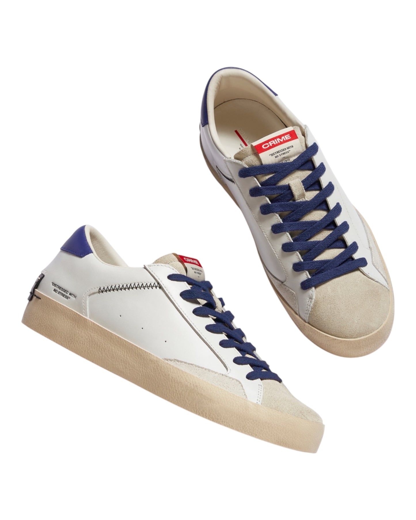 CRIME LONDON DISTRESSED IN PELLE BIANCA/BLU