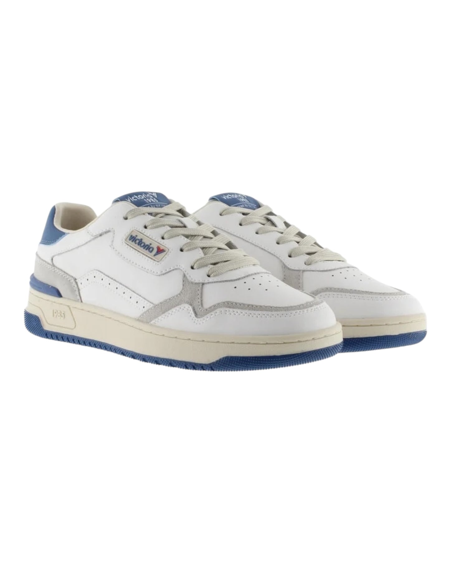 VICTORIA 800122 SNEKAERS IN PELLE BIANCA TALLONCINO AZZURRO
