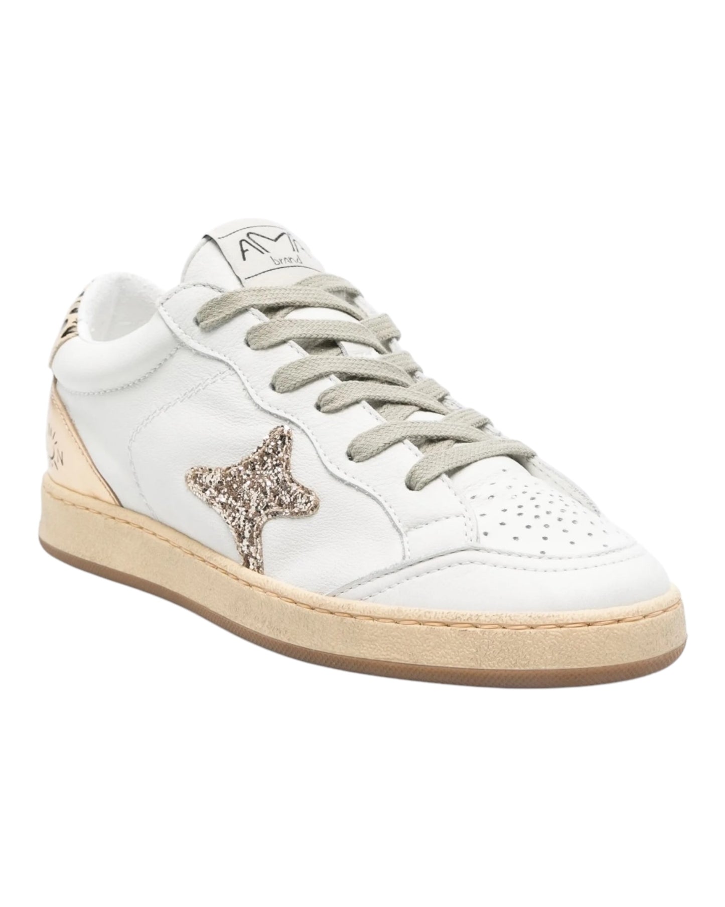 AMA BRAND 4115 SUN IN PELLE BIANCA TALLONE E LOGO IN ORO