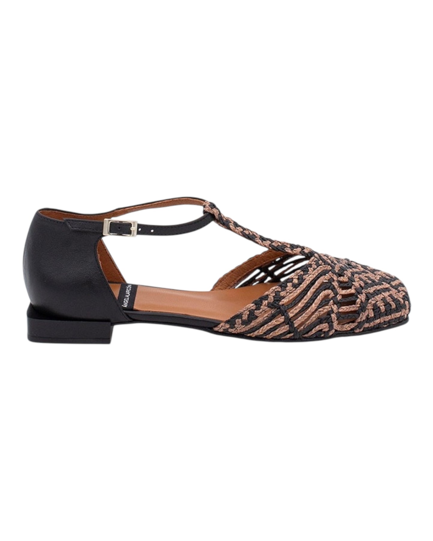 ANGEL ALARCON 000535 BALLERINA PUNTA QUADRA INTRECCIATA CUOIO/NERO