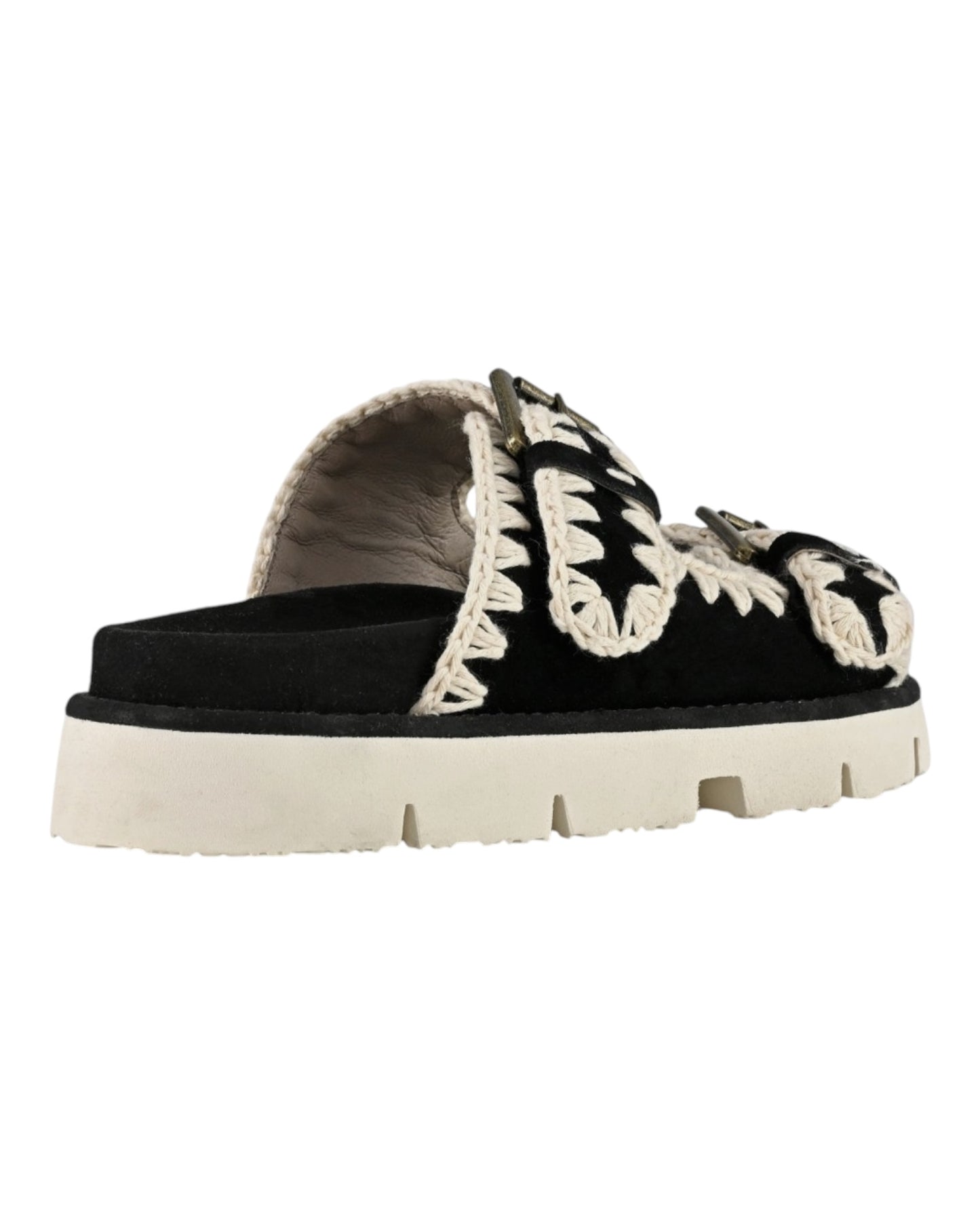 MOU SANDAL TWO BUCKLE IN SUEDE NERO BKWHI