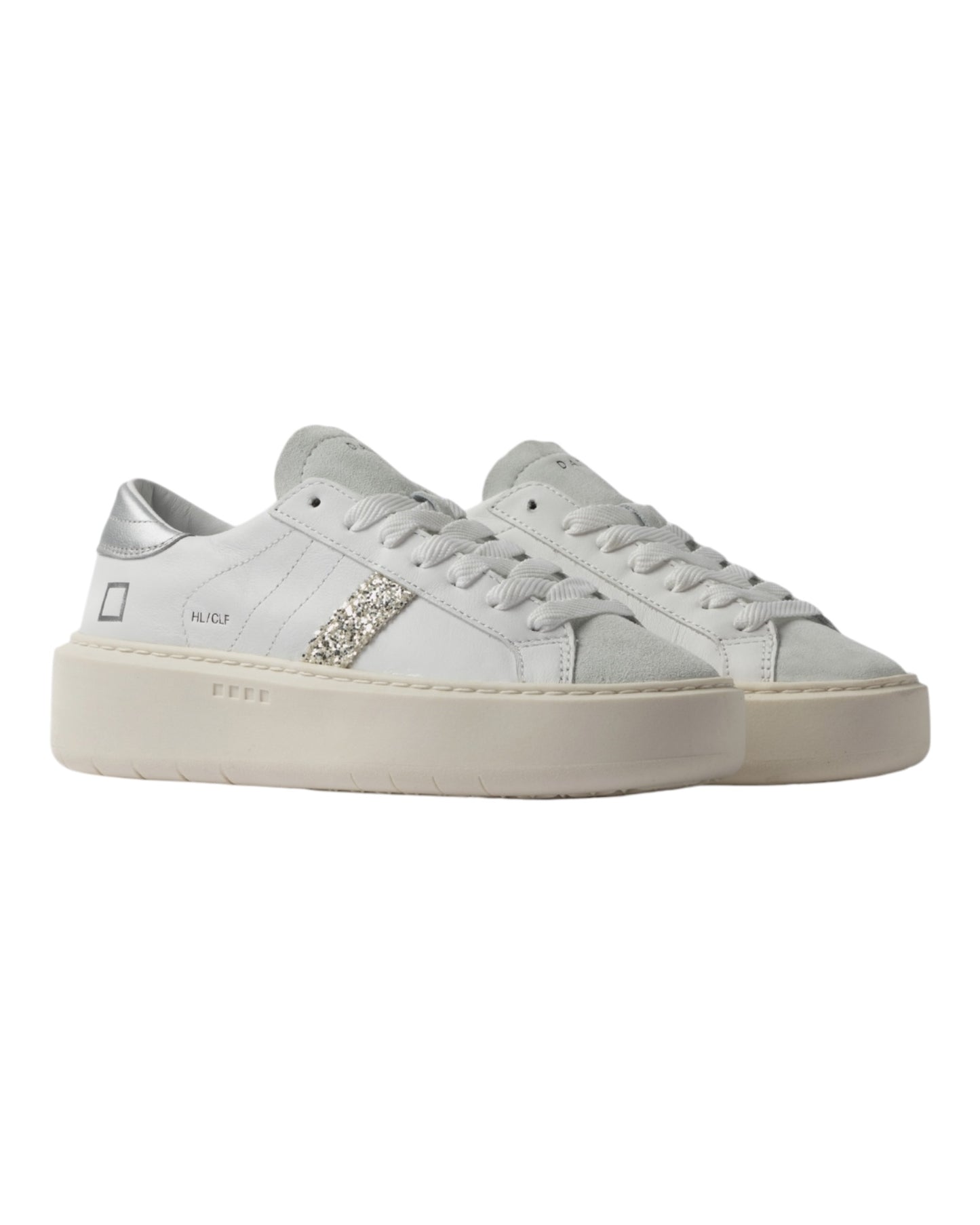 DATE HILL LOW PLATFORM IN PELLE BIANCA/ARGENTO