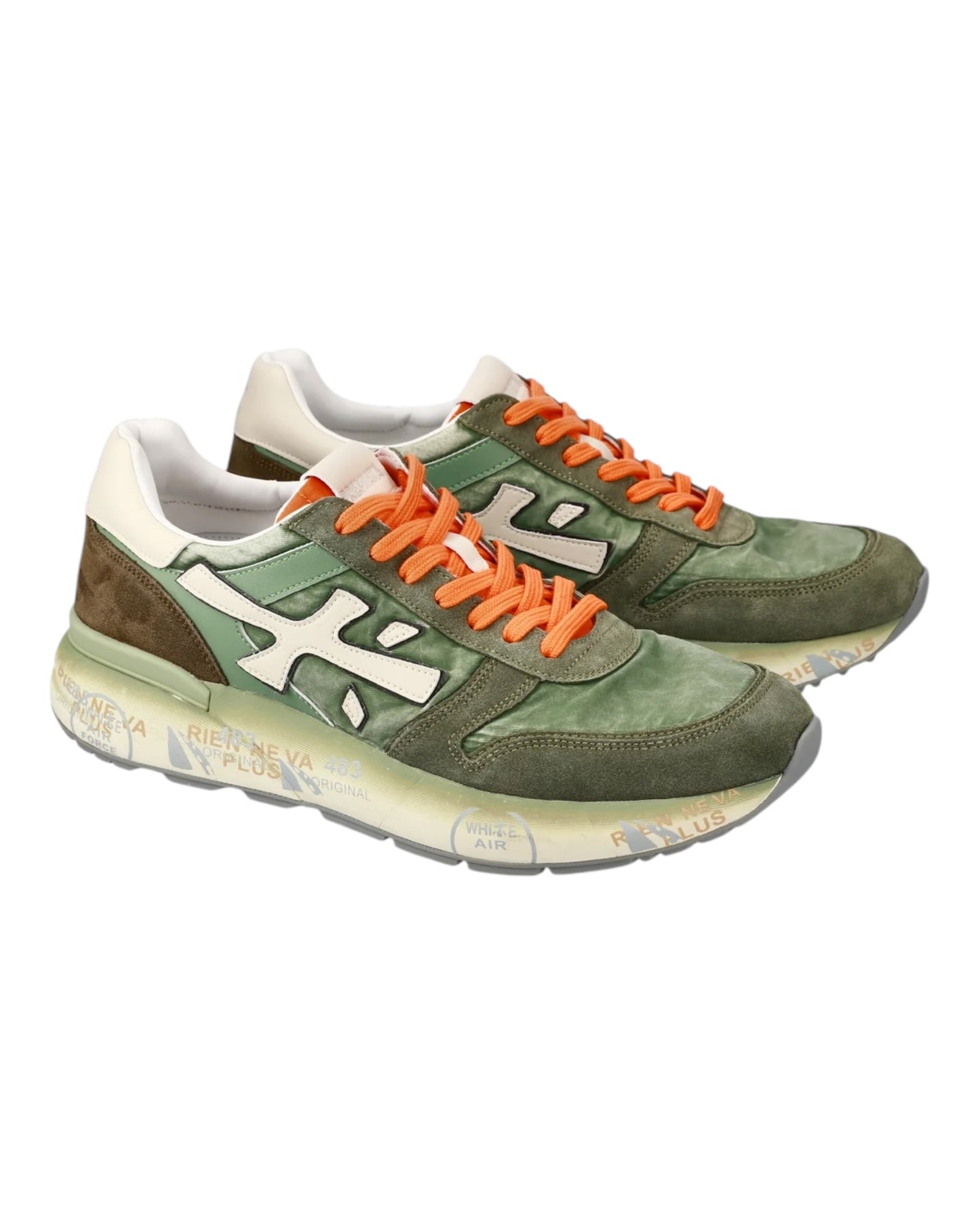PREMIATA MICK 7244 IN CAMOSCIO E TESSUTO VERDE LACCI ARANCIO