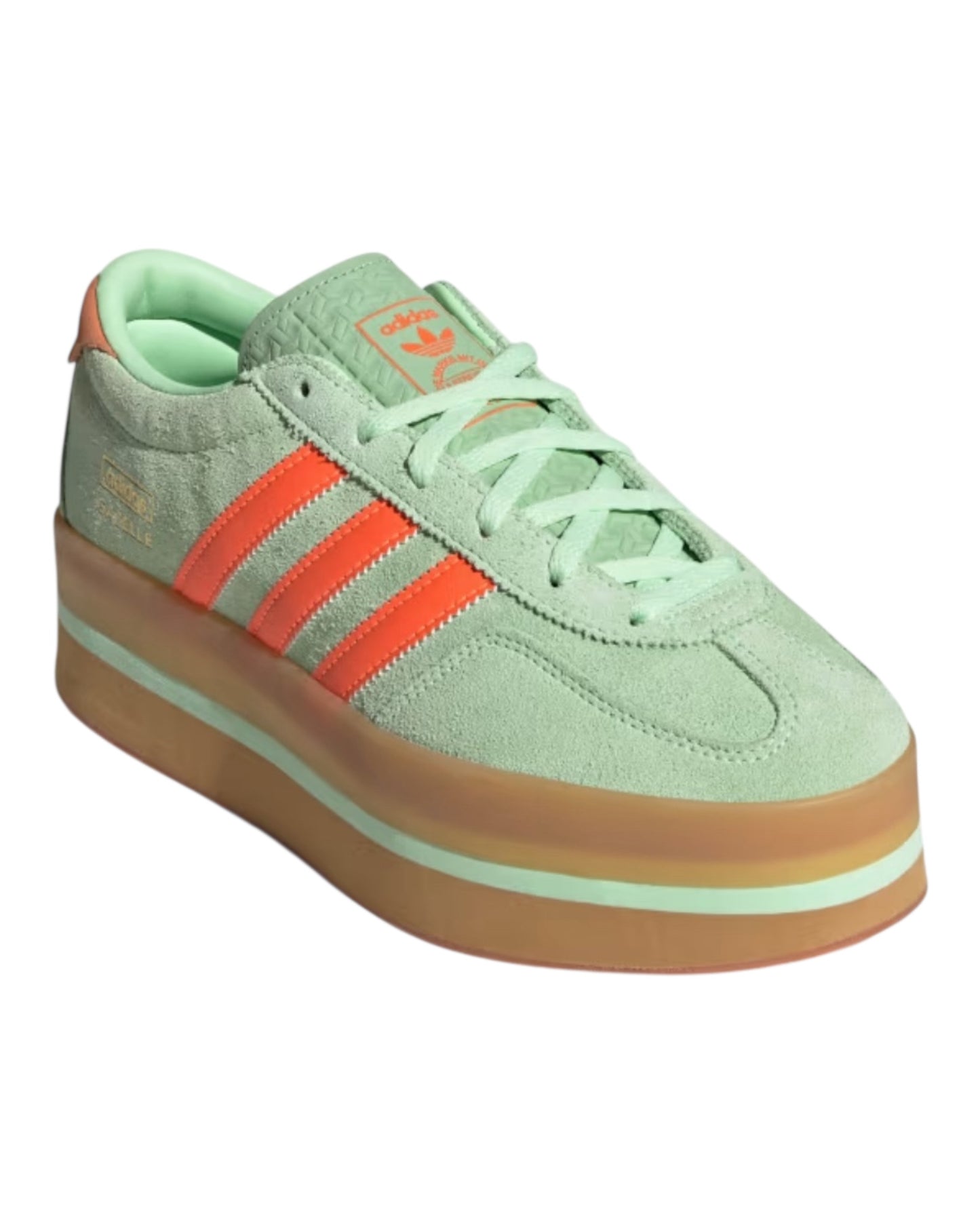 ADIDAS GAZELLE STACK IN CAMOSCIO VERDE LOGO ARANCIO