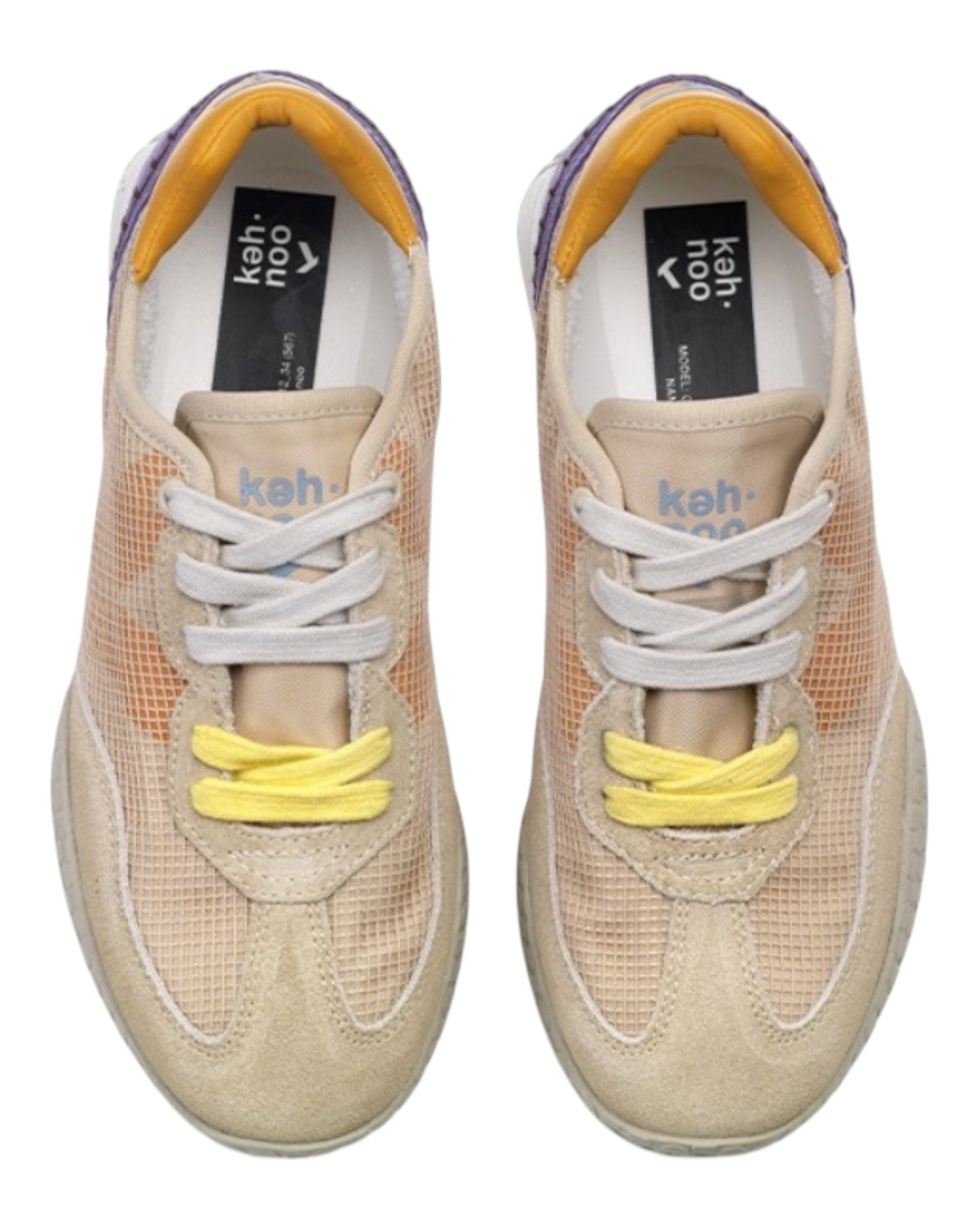KEH-NOO 9757 SNEAKERS IN CAMOSCIO E RETE BEIGE/VIOLA/ARANCIO