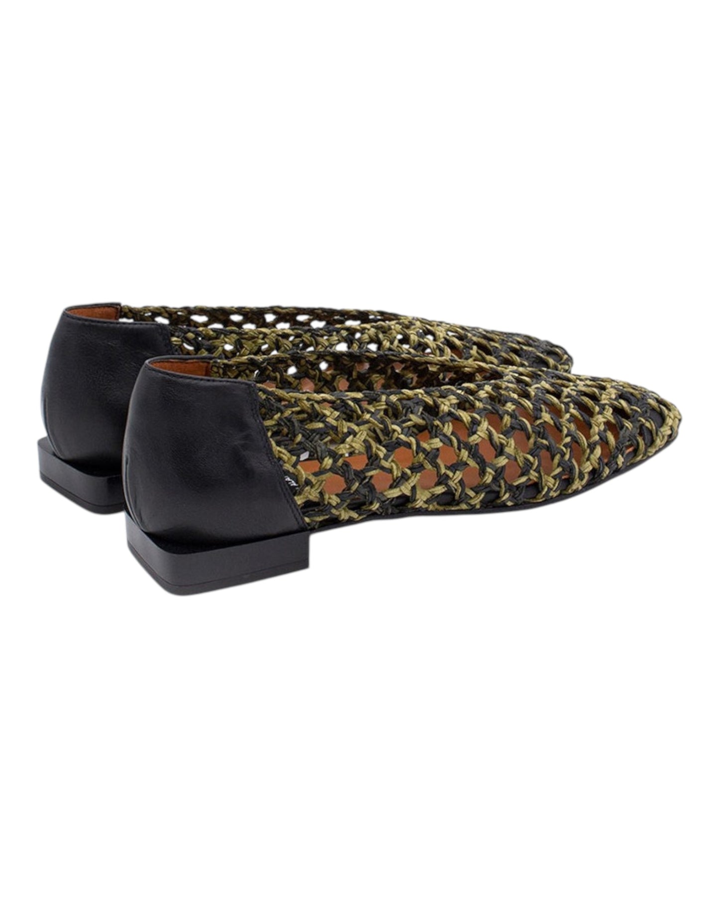 ANGEL ALARCON 006535 BALLERINA PUNTA QUADRA IN PELLE INTRECCIATA NERA/VERDE