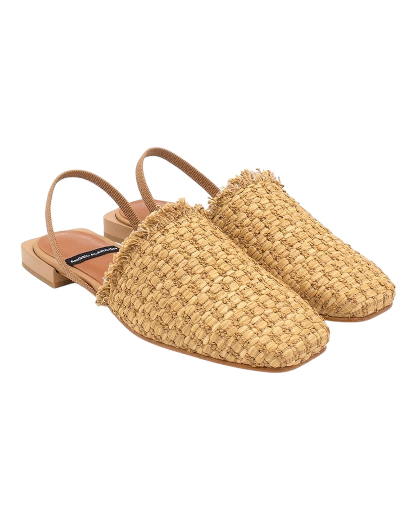ANGEL ALARCON 002535A SCARPA BASSA PUNTA QUADRA IN RAFFIA BEIGE