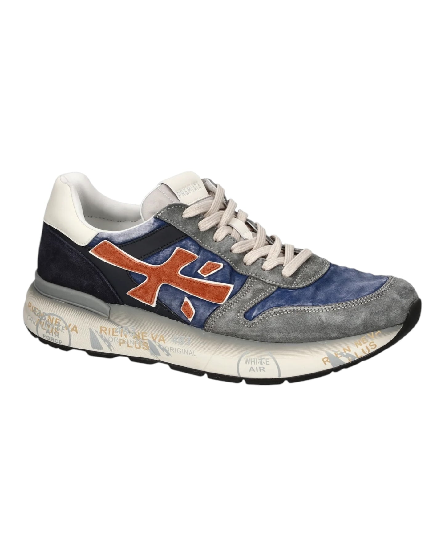PREMIATA 7215 MCIK IN CAMOSCIO E TESSUTO AZZURRO/GRIGIO/ARANCIO