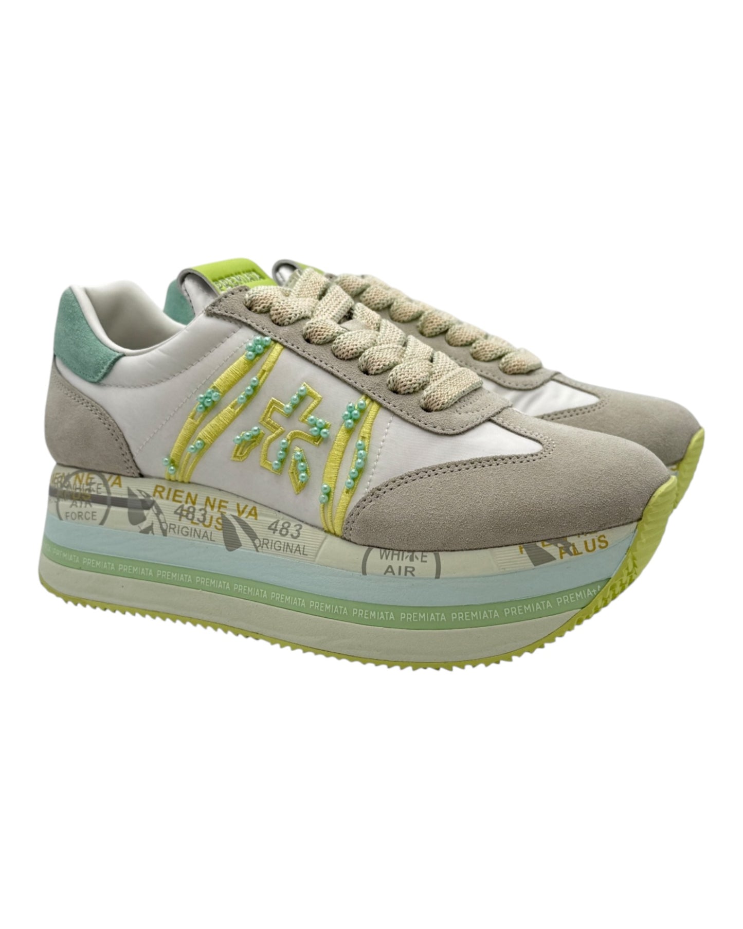 PREMIATA 7374 BETH IN CAMOSCIO BEIGE/BIANCA/VERDE