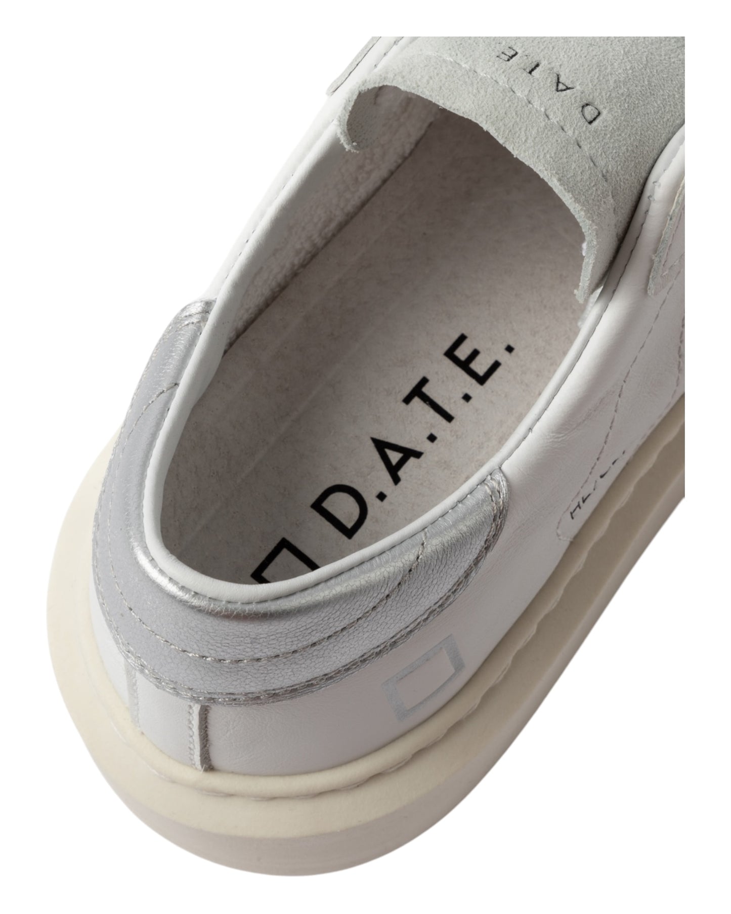 DATE HILL LOW PLATFORM IN PELLE BIANCA/ARGENTO