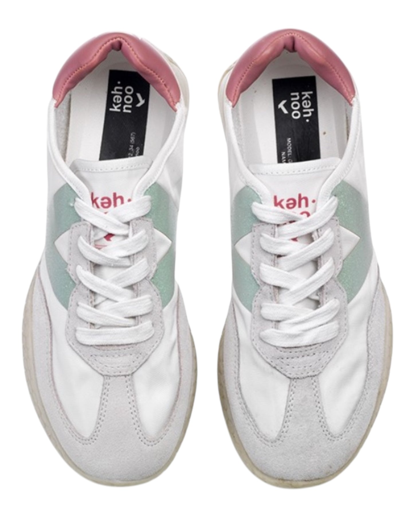 KEH-NOO 9313 SNEKAERS IN CAMOSCIO E TESSUTO BIANCA/ROSA LOGO VERDE