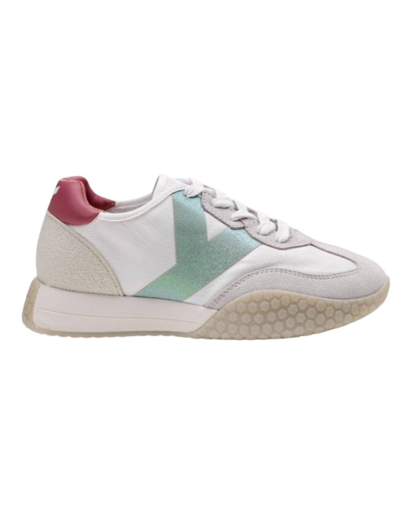 KEH-NOO 9313 SNEKAERS IN CAMOSCIO E TESSUTO BIANCA/ROSA LOGO VERDE