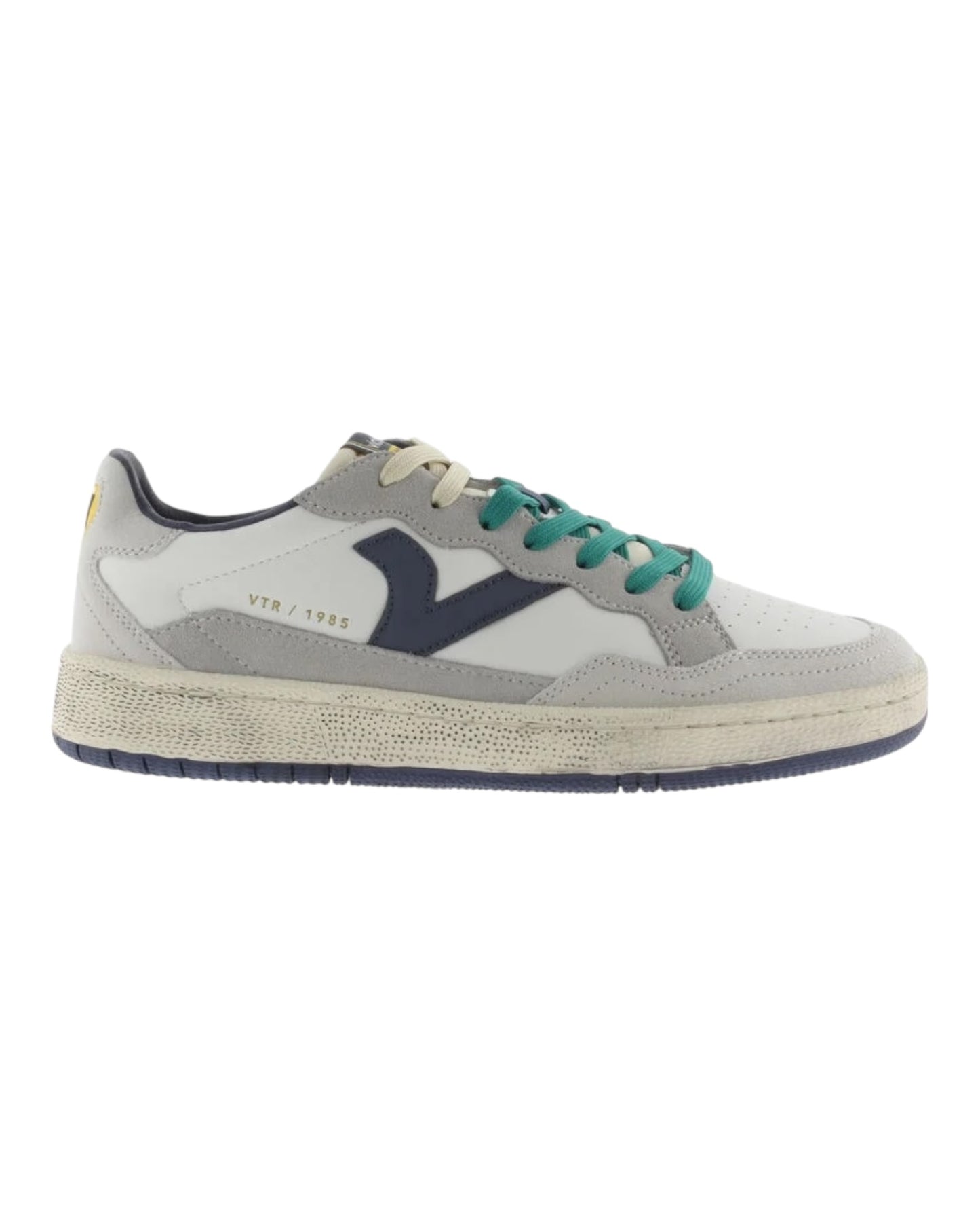 VICTORIA 806105 SNEAKERS IN PELLE BIANCA/GRIGIO/BLU LACCI VERDI