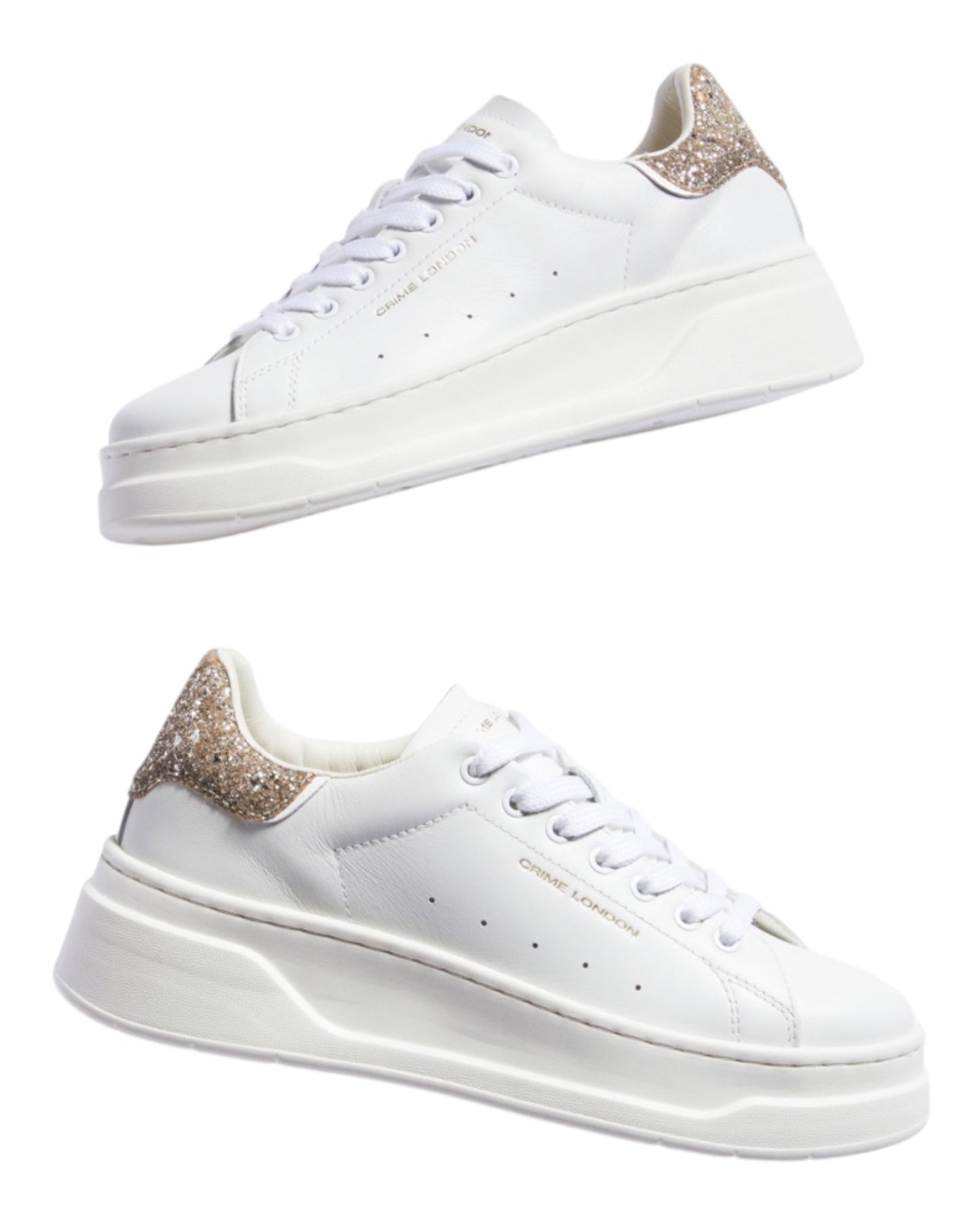 CRIME LONDON SONIK IN PELLE BAINCA TALLONCINO GLITTER ORO