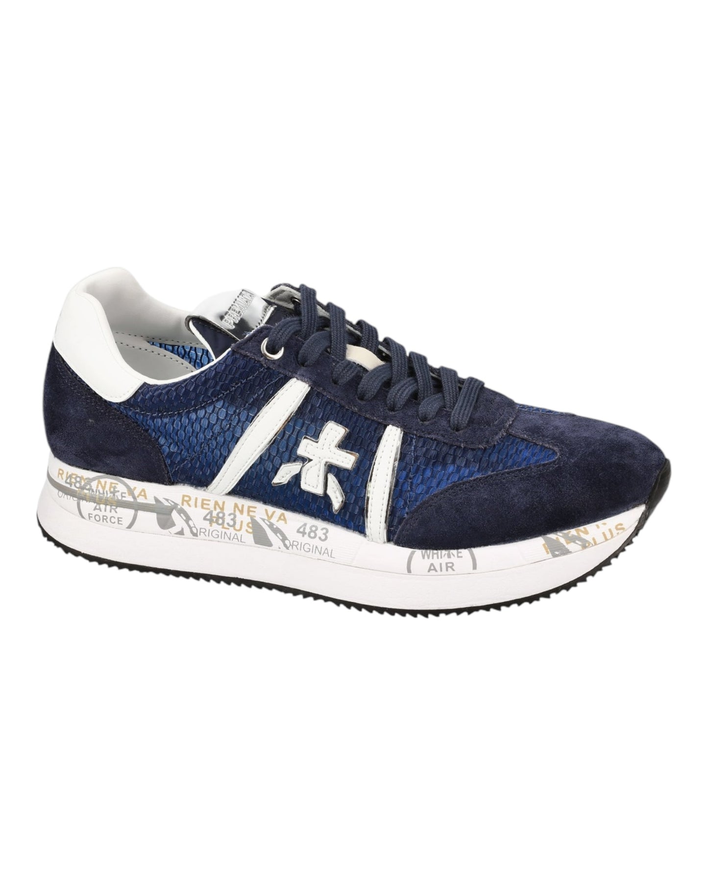PREMIATA CONNY 7368 IN CAMOSCIO E TESSUTO BLU/ARGENTO