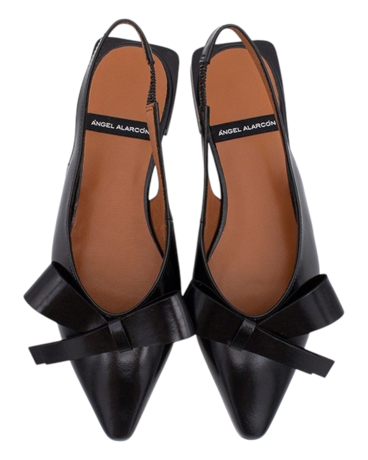 ANGEL ALARCON 010530B CHANEL BASSO A PUNTA CON FIOCCO IN PELLE LUCIDA NERA