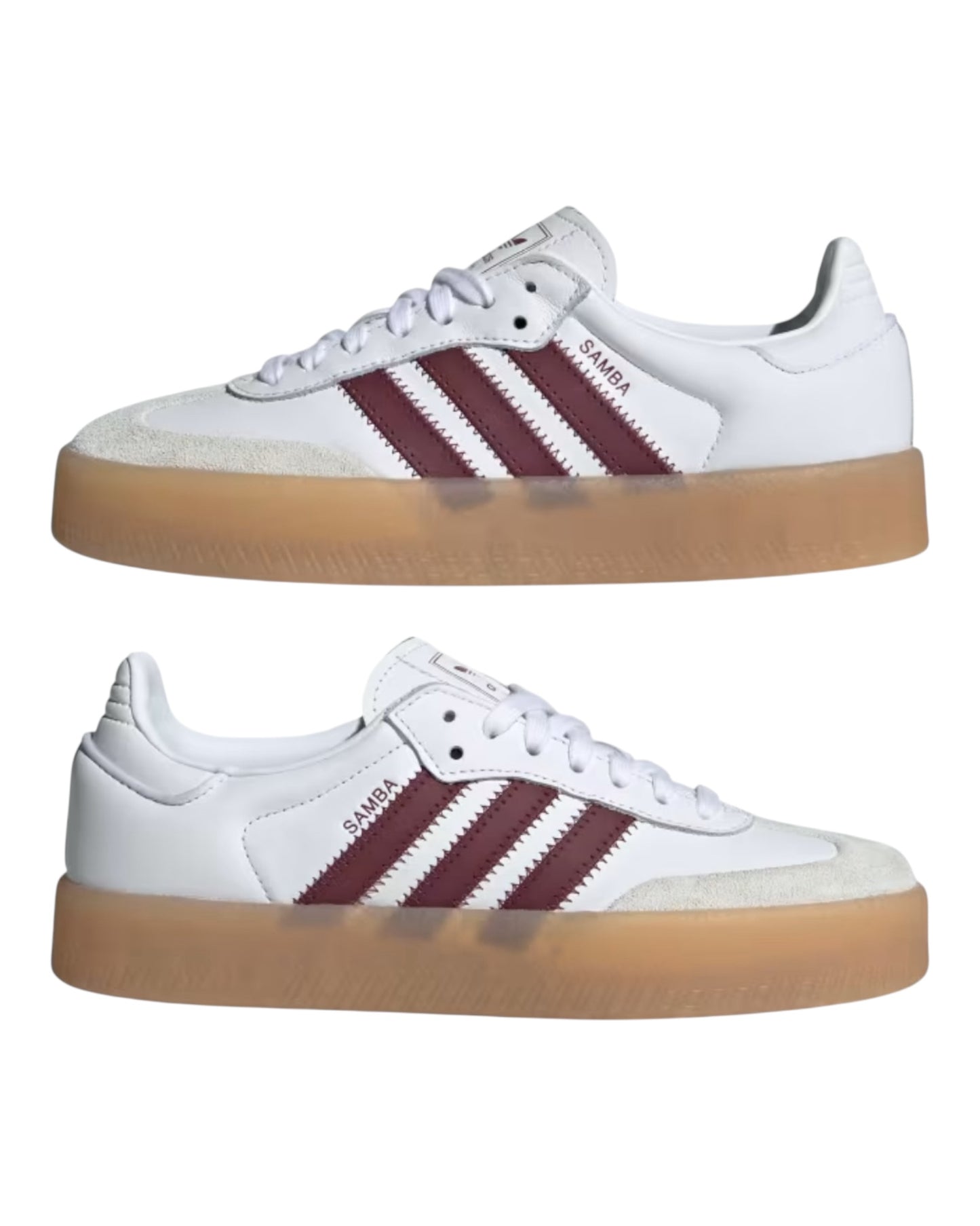 ADIDAS SAMBAE PLATFORM IN PELLE BIANCA BANDE BORDEAUX